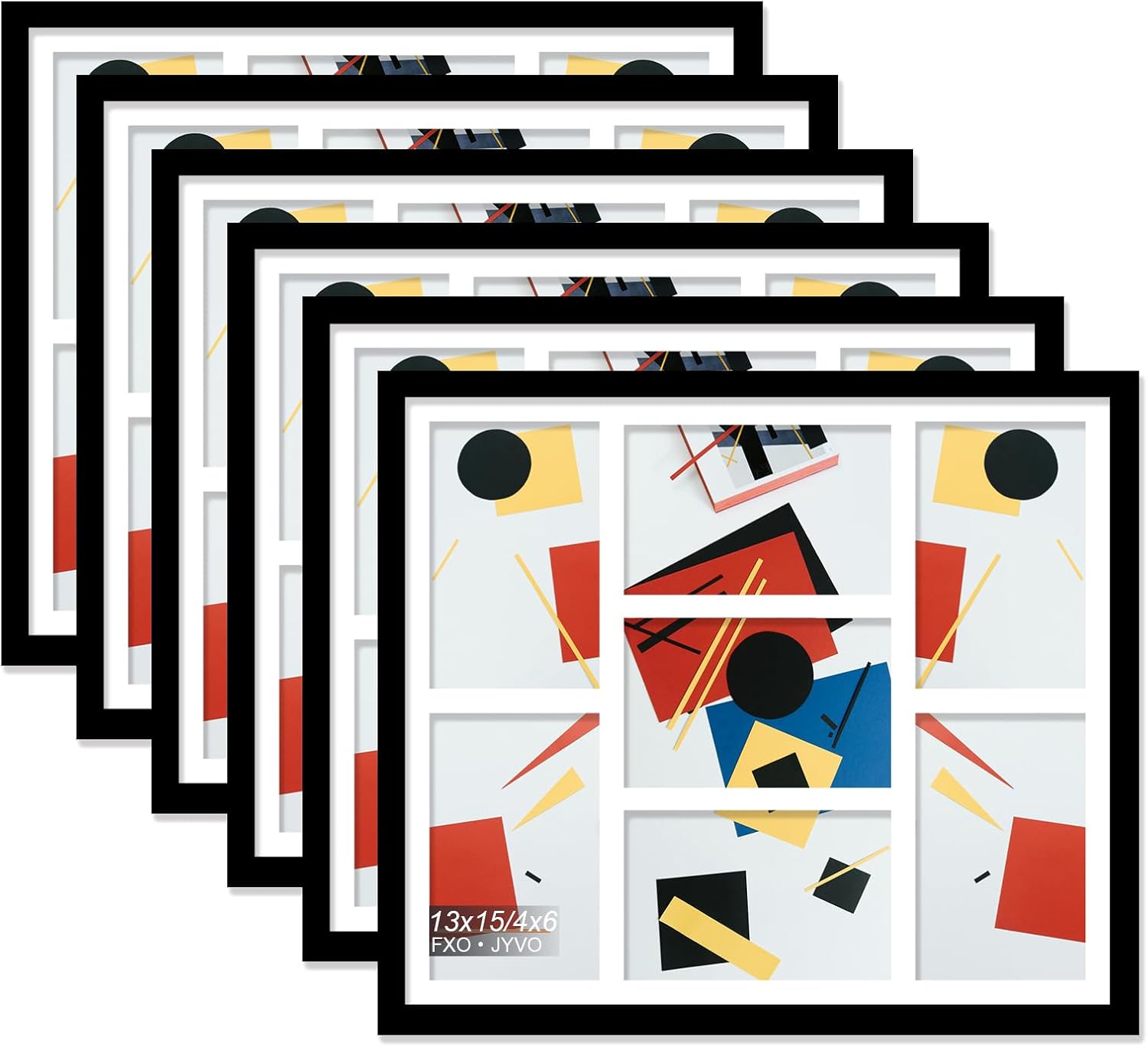 4x6 Picture Frame Collage Set of 6, Display 4 4x6 Picture Collage or 10x14 Photo Only Without Mat, Light Weight and High Transparent Frame for Wall - 6 Pack/Black/4-Openings