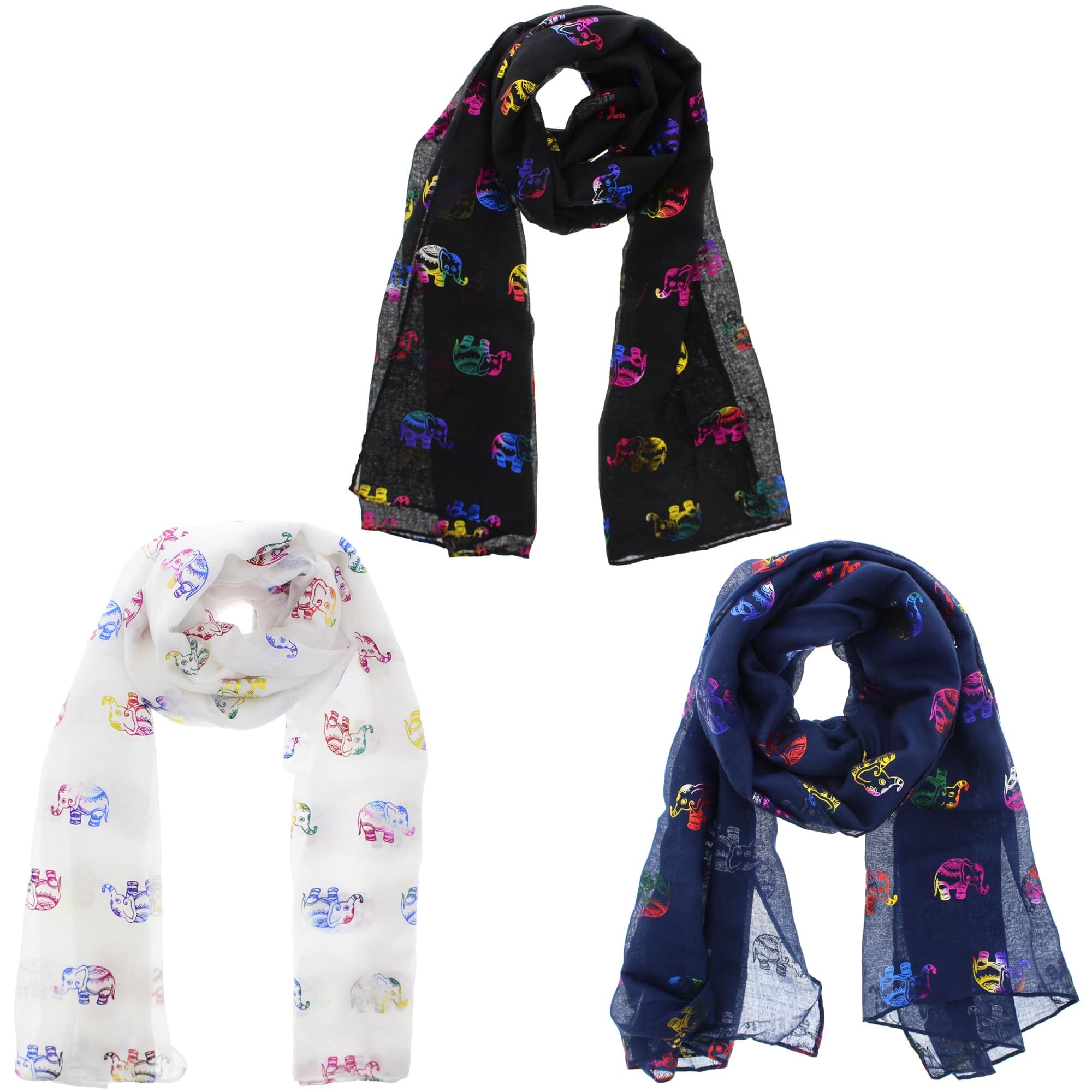 Zac's Alter Ego Women's Multicoloured Set Of 3 Lightweight Rainbow Foil Elephant Print Scarves