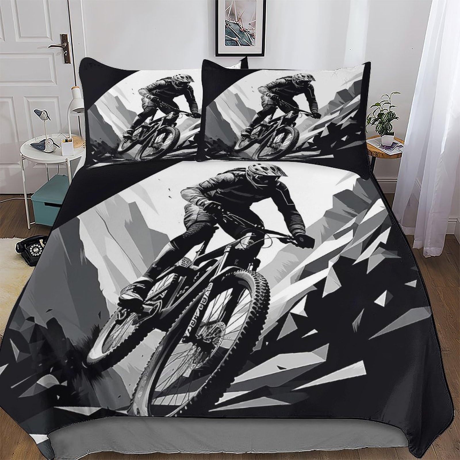 Pazzk Boys Mountain Bike 3D Printed Bedding Duvet Cover 3 Pcs Set For Kids Teens Bedroom Quilt Cover Soft Microfiber Comforter Cover With Pillowcase Double (200X200cm)