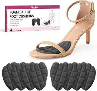 Metatarsal Pads Women Men - Welnove 4 Pairs Non Slip Grid Design Ball of Foot Cushion for Pain Relief, Blister Prevention, Comfort, Soft Forefoot Pads Inserts for High Heels, Flats Shoes (Black)