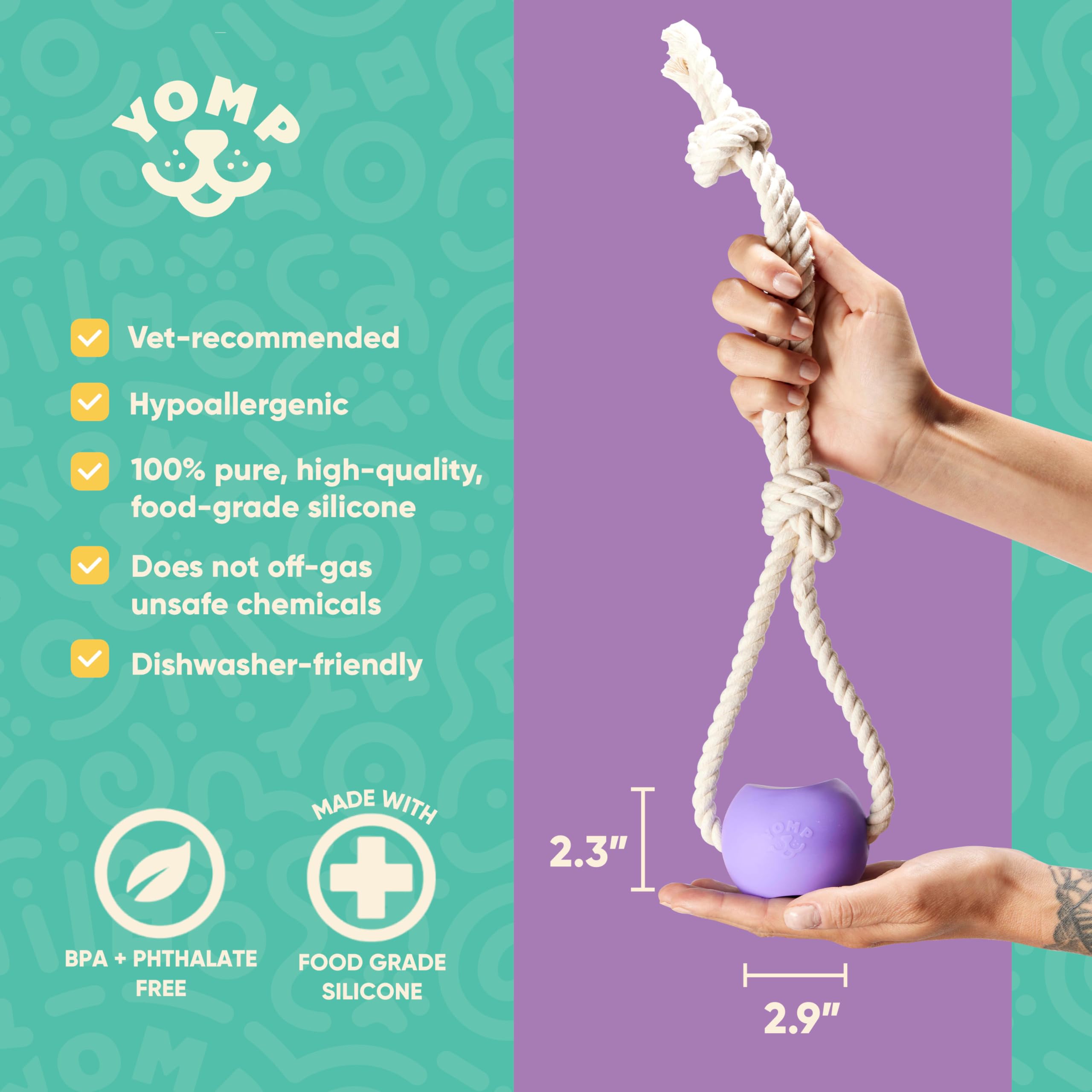 Yomp BallRope - Juguete para tirar y tirar para perros, juguete interactivo para buscar al aire libre diseñado para un juego seguro de mascotas, hecho de silicona texturizada y no tóxica, para