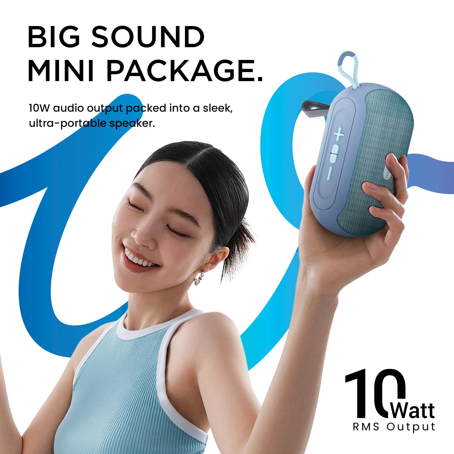 HAMMER Wave 10W Bluetooth Speaker Up to 8 Hours Playtime, TWS Function, Made in India, Built-in Mic, BTv5.4, USB Port, Type-C Interface Wireless Bluetooth Speaker with Hanging Loop (Blue) — Amazon image 2