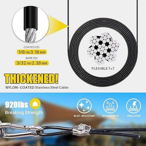 Miniatura 3 de NEREUS Kit de accesorios para toldo con cuerda de alambre de acero inoxidable 304 recubierta de nailon de 12 pies, kit de instalación de vela para