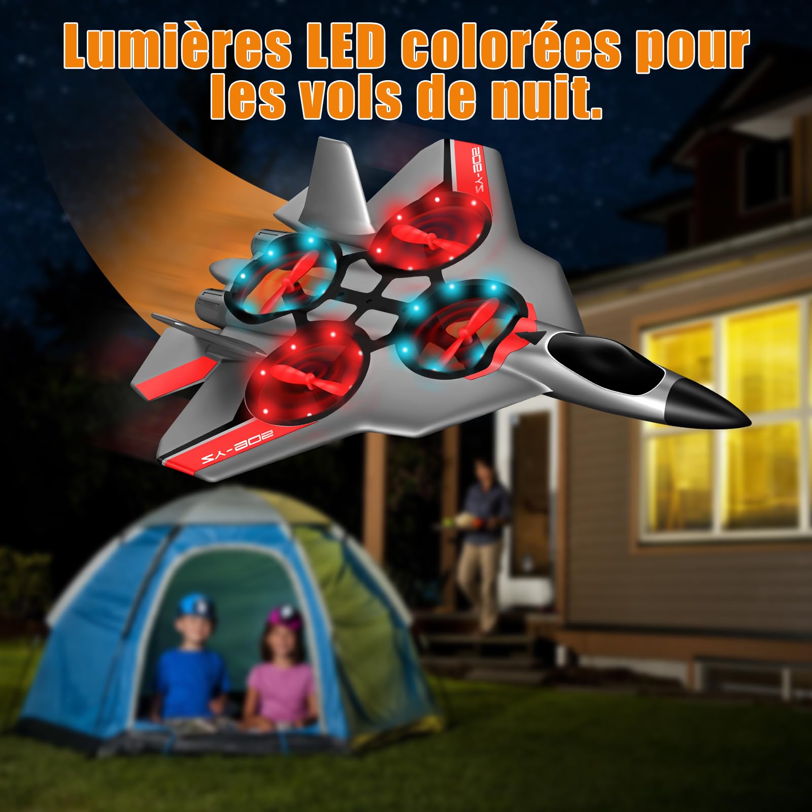 JONRRYIN Avion Télécommandé 2,4 GHz RC avec LED Gyroscopique 6 Axes Planeur Volant Jouet Enfants (Gris)