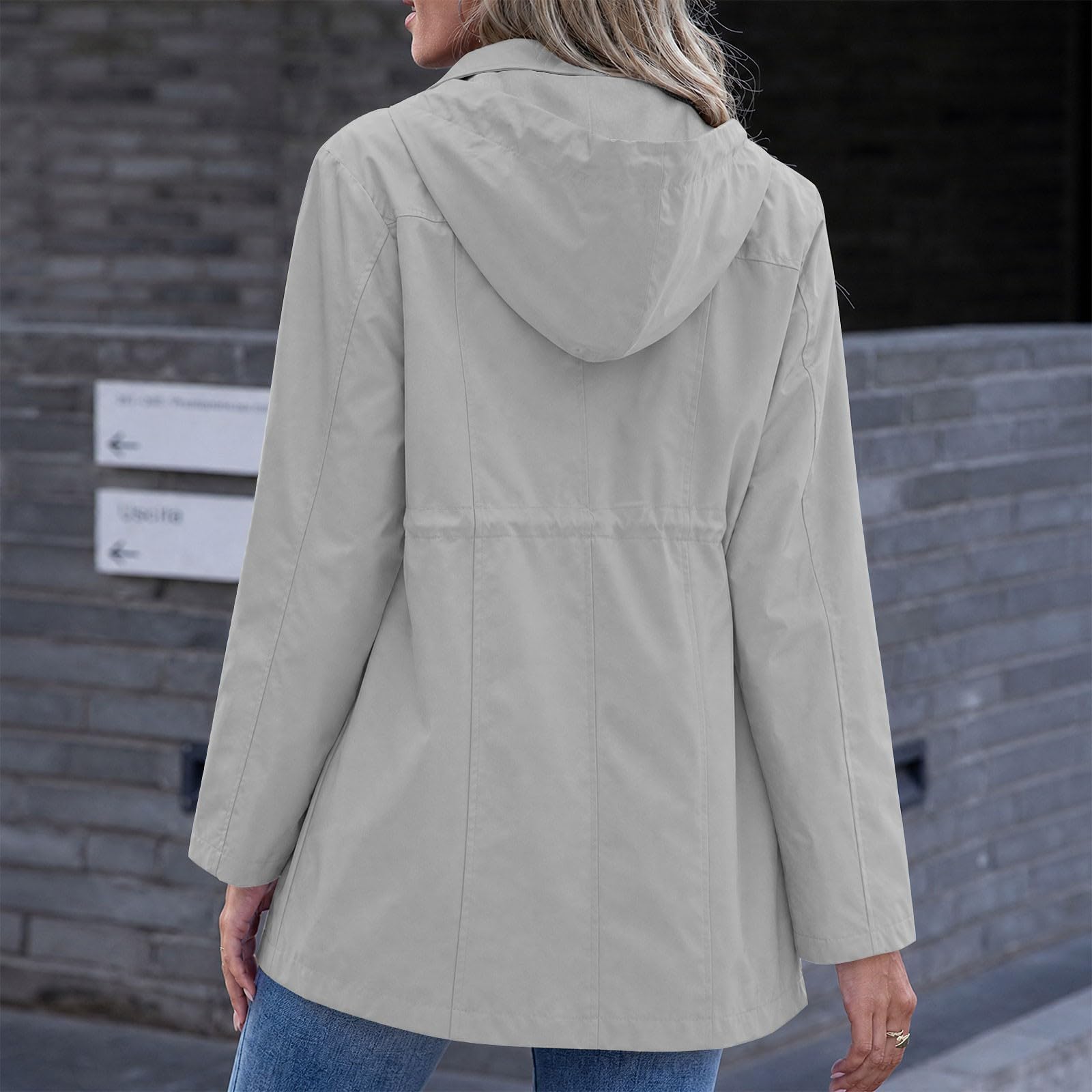 Regenjacke Damen Lang Wasserdichte Atmungsaktive Kapuzenjacke Outdoor Windjacke Knopf Reißverschluss 2 in 1 Wanderjacke Herbst Jacke Übergangsjacke Moderne Freizeitjacke Einfarbige Mantel mit Kapuzen