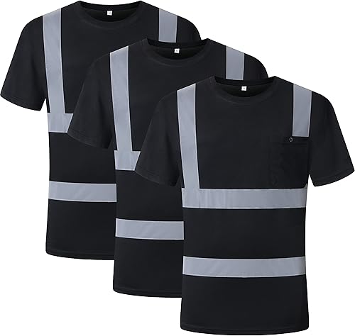 JKSafety Paquete de 3 camisetas de seguridad de manga larga de alta visibilidad para construcción y trabajo diario, camisas reflectantes para