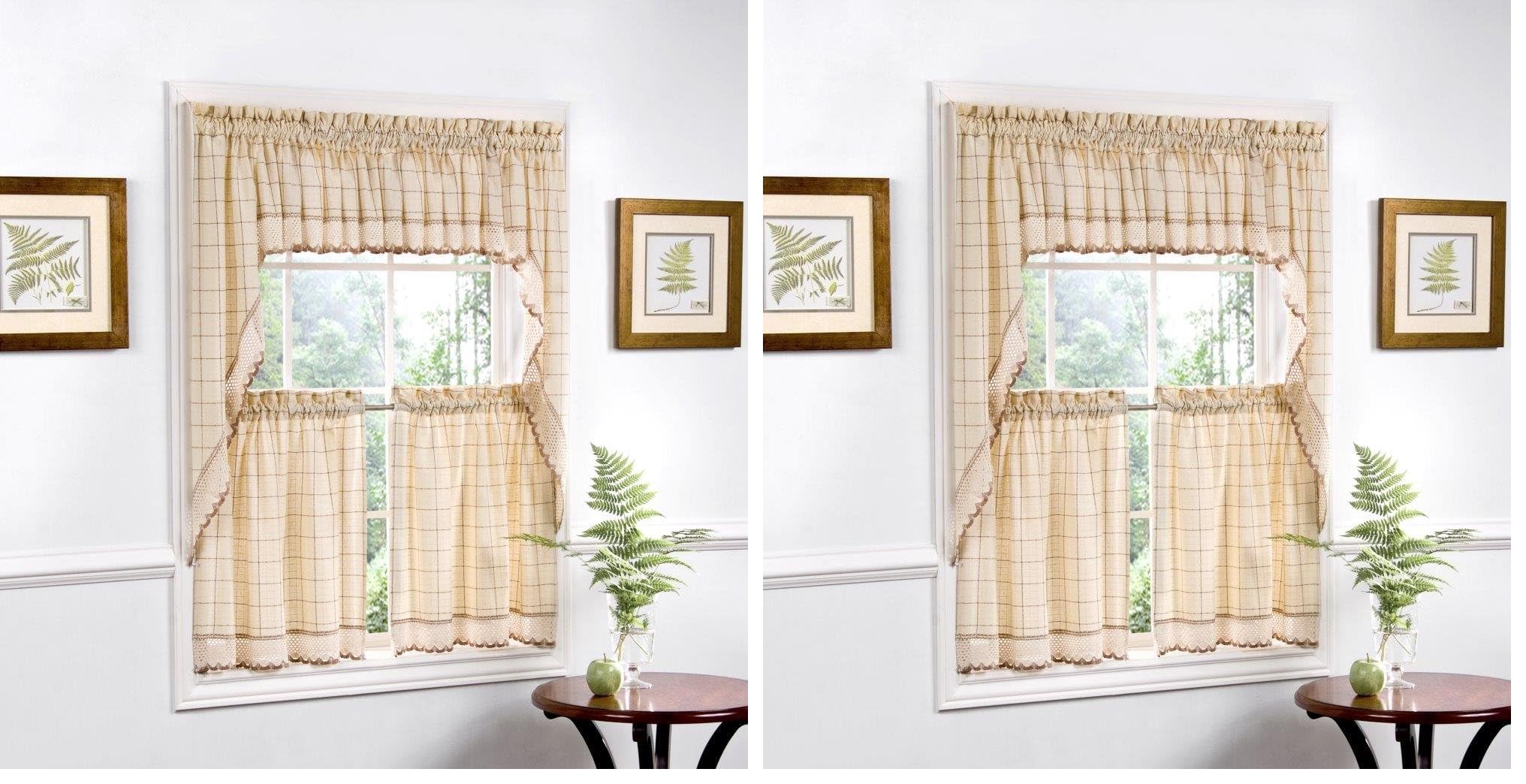 Sweet Home Collection 5 Pc Kitchen Curtain Set, Swag, Valance, 24" Tier Pair, Adirondack Toast (Pack of 2)