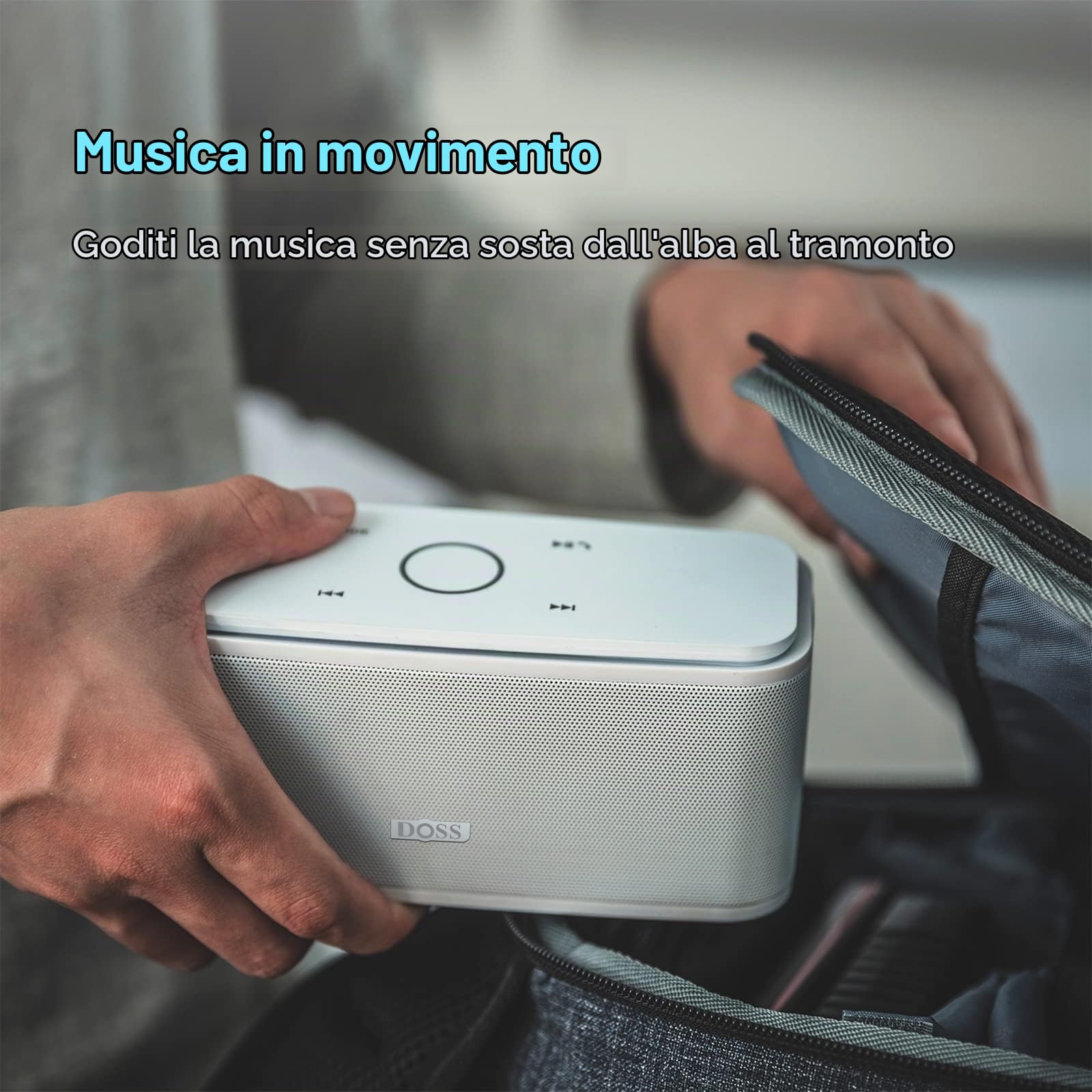 DOSS SoundBox Cassa Bluetooth 12W, Altoparlante Senza Fili Portatile Speaker, Pulsanti Touch, Suono Stereo, Microfono Integrato, Slot per Scheda TF, AUX-IN, 12 ore di Autonomia [Bianco]