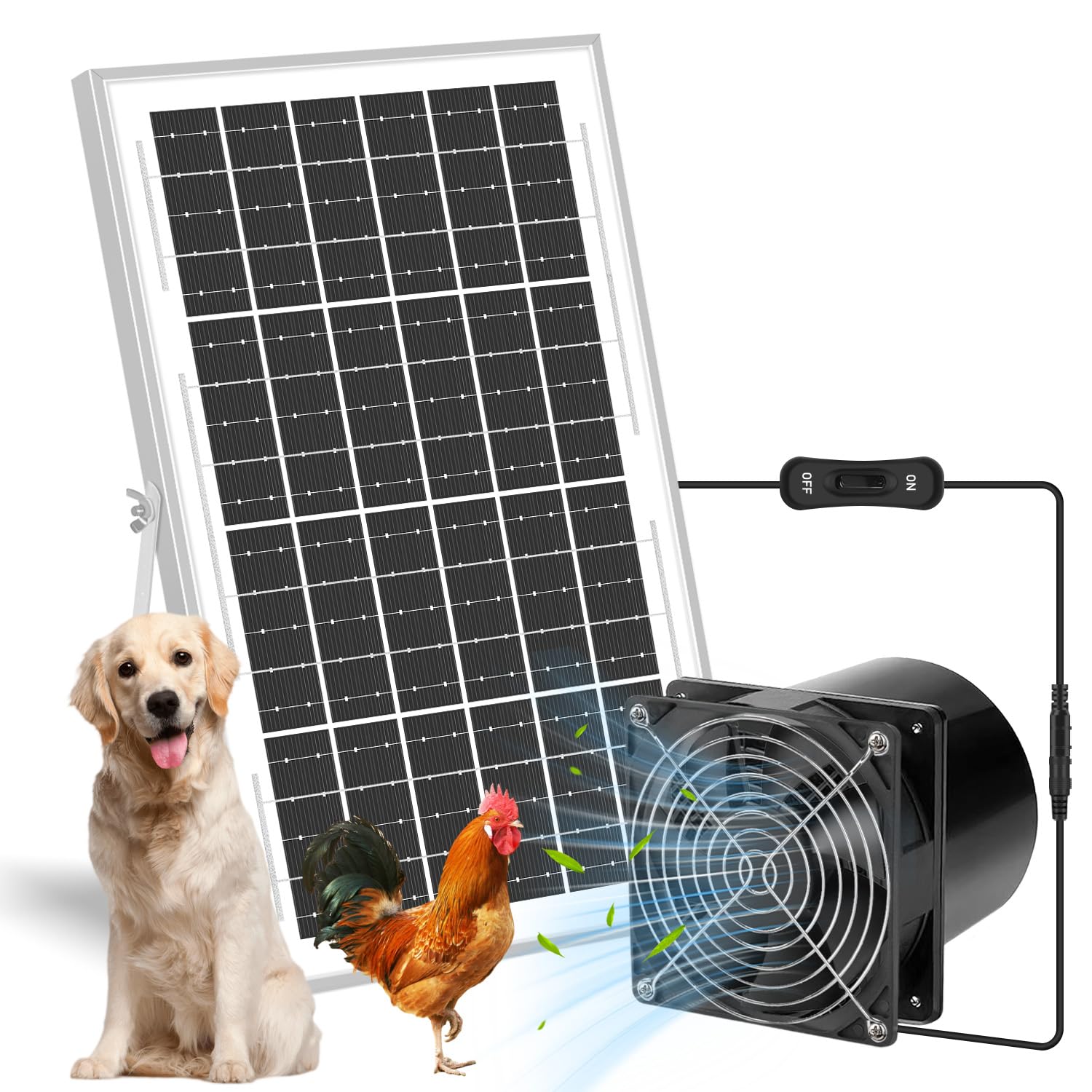 Solarny wentylator wyciągowy, wodoodporny panel słoneczny 20 W, IP68 + wentylator wentylacyjny, zestaw wentylatorów zasilanych energią słoneczną, szybki, zasilany energią słoneczną, wentylator