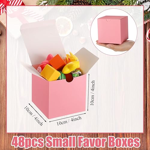 Miniatura 8 de Zhehao Paquete de 48 cajas de regalo coloridas pequeñas de cartón con tapas, cubos de papel kraft cuadrados a granel, ensamblar para hacer cupcakes,