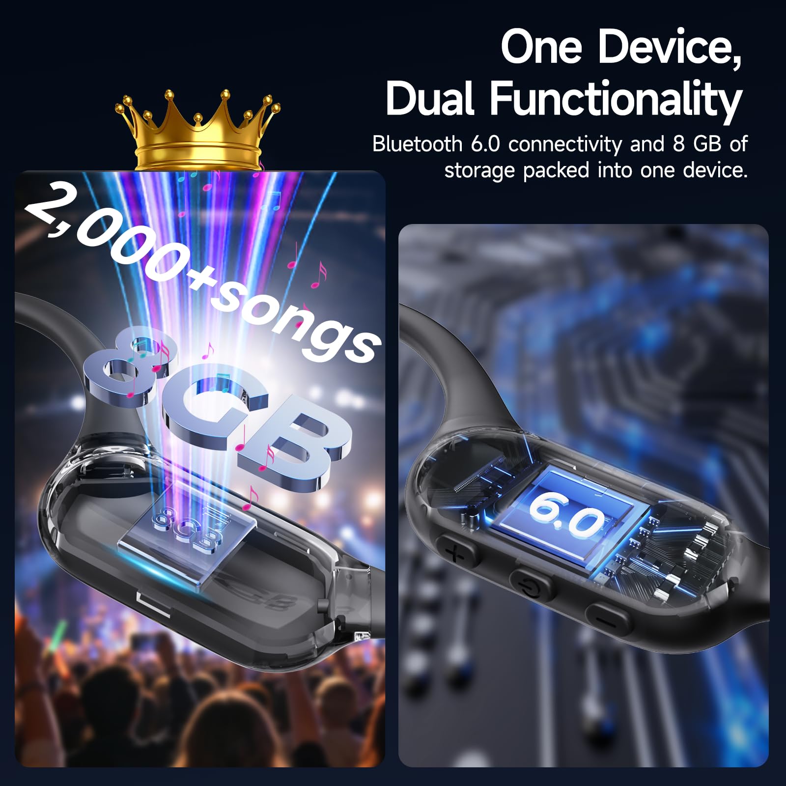 Casque Conduction Aérienne Open Ear,Écouteurs Sans Fil Bluetooth 6.0,8 Go