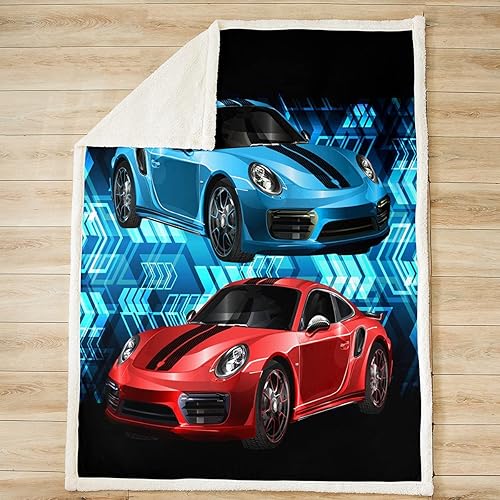 Miniatura 3 de Manta de forro polar con diseño de flechas para sofá, cama, auto deportivo, manta de felpa para auto deportivo de carreras, rojo, azul, negro,