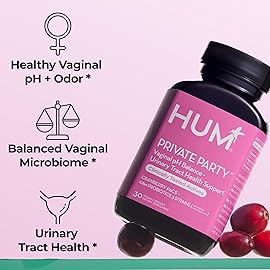 HUM Private Party Vaginal Probiotics for Women, pH Balance and Urinary Tract Support Vaginal Probiotic Supplement with Cranberry & Lactobacillus Blend, Women\'s Health Cranberry Pills, 30 Capsules