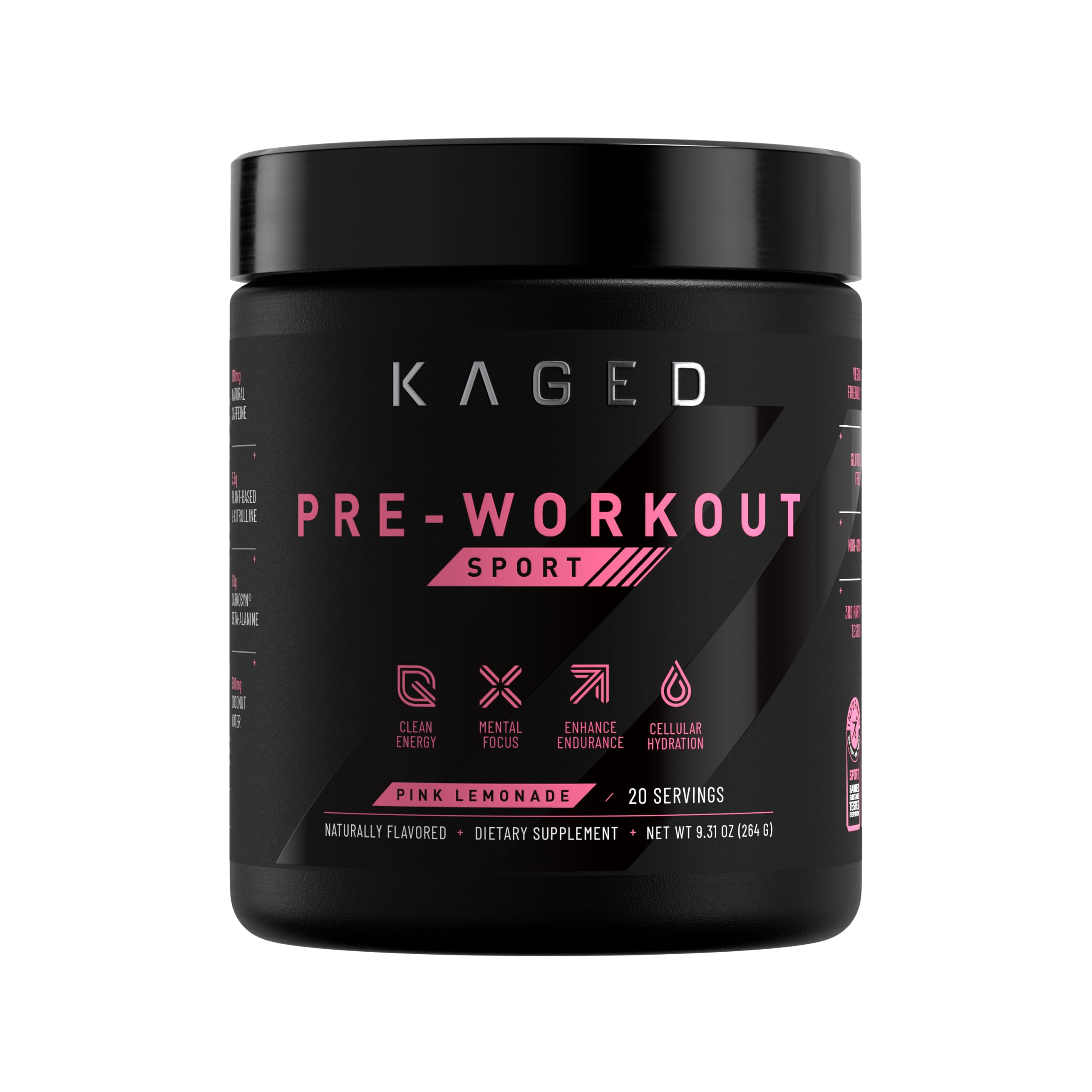 Kaged Sport Pre Workout Powder for Men & Women | 20 Servings Pink Lemonade