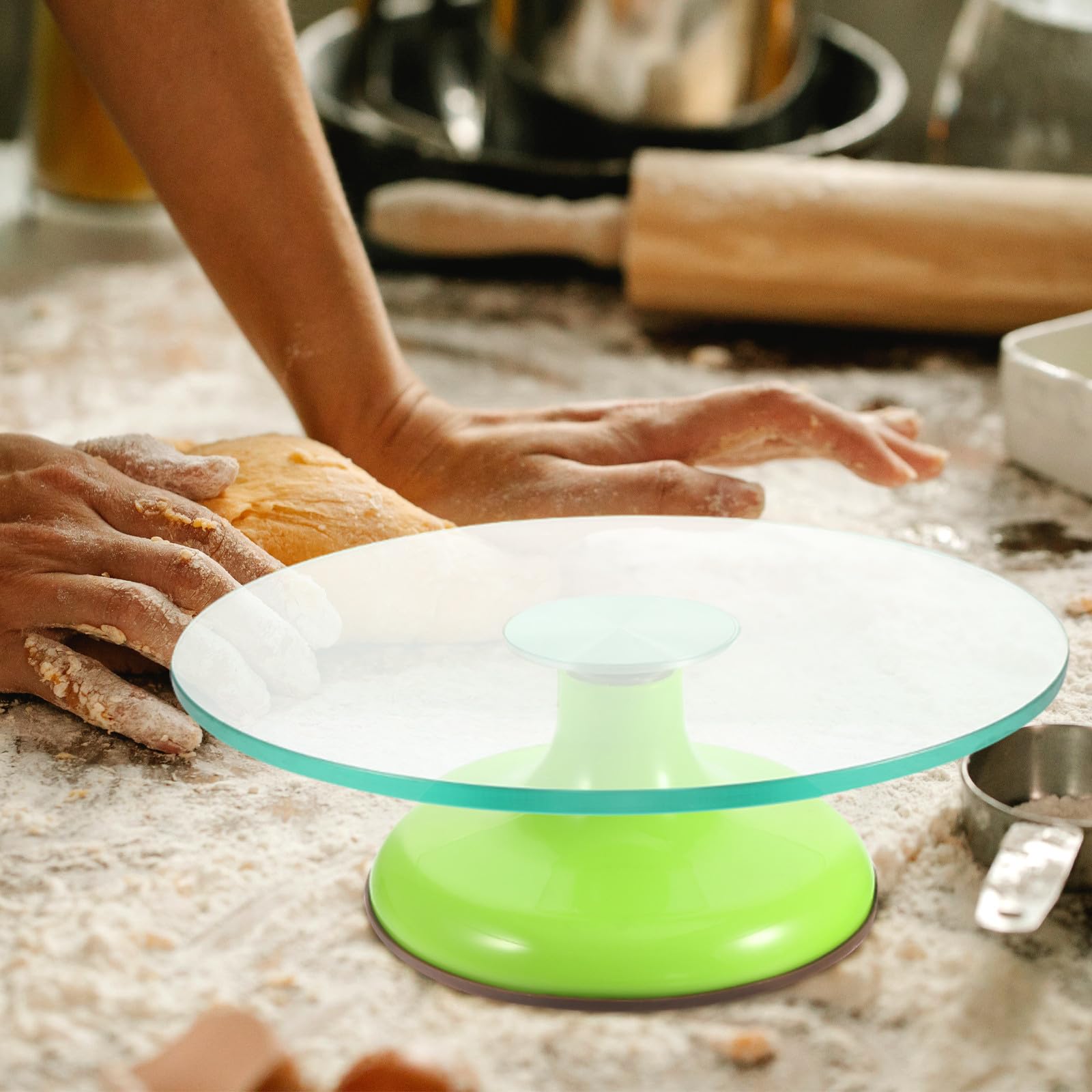 Drehbarer Tortendekorations Werkbank aus Grünem Glas und Silikon 30cm Drehteller für Backzubehör Fein Verarbeitet und Leicht zu Reinigen zum Backen