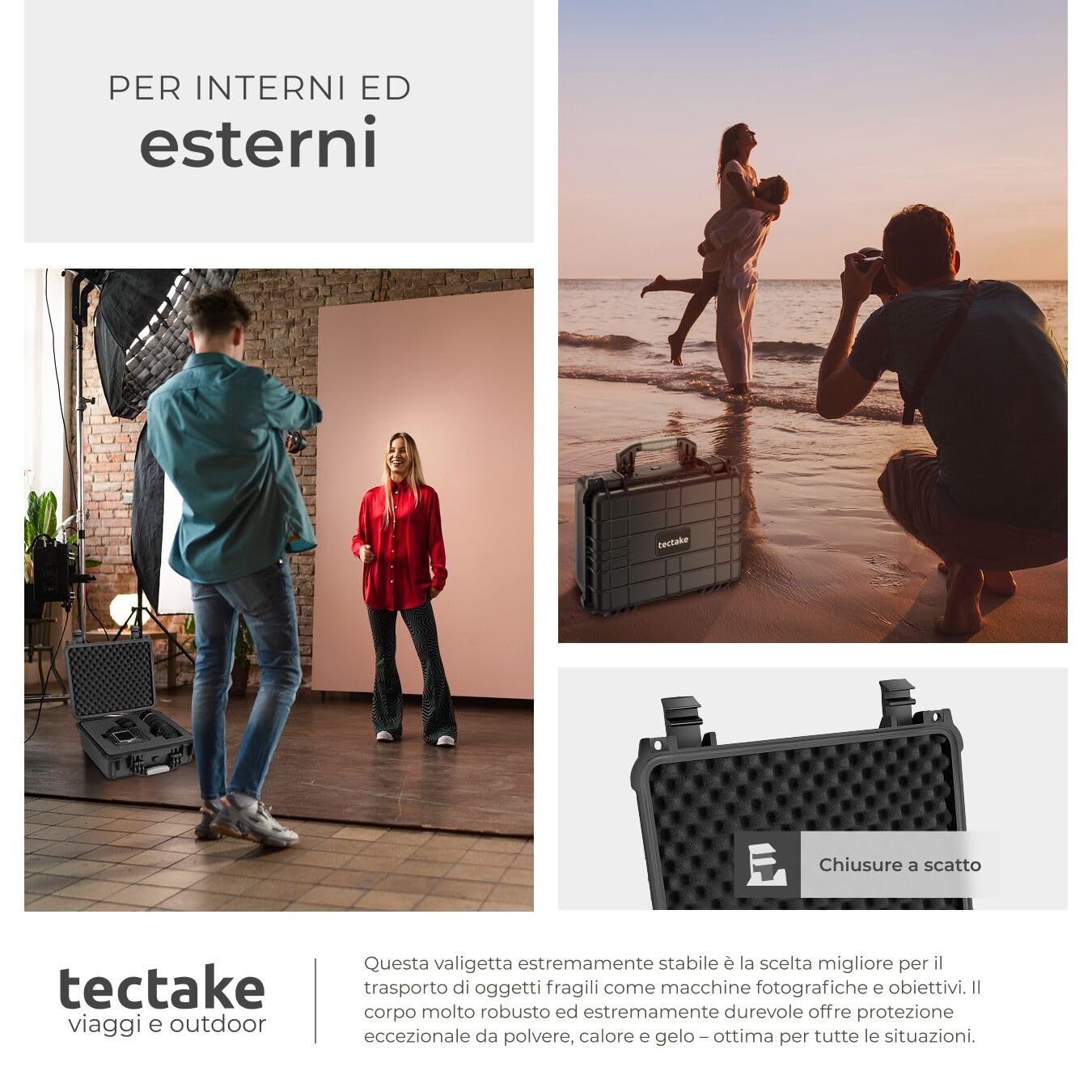 tectake® Valigetta Universale per Fotocamera, Custodia Macchina Fotografica, Leggera, Robusta, Porta Macchina Fotografica, Valigetta Impermeabile Rigida, IP55 - dimensioni interne 37,5x27x15,5 cm