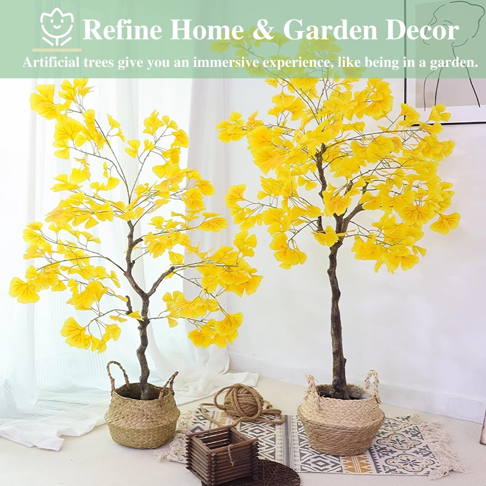 Amazon｜観葉植物 フェイク 屋内装飾用人工イチョウの葉 4 / 5 / 6