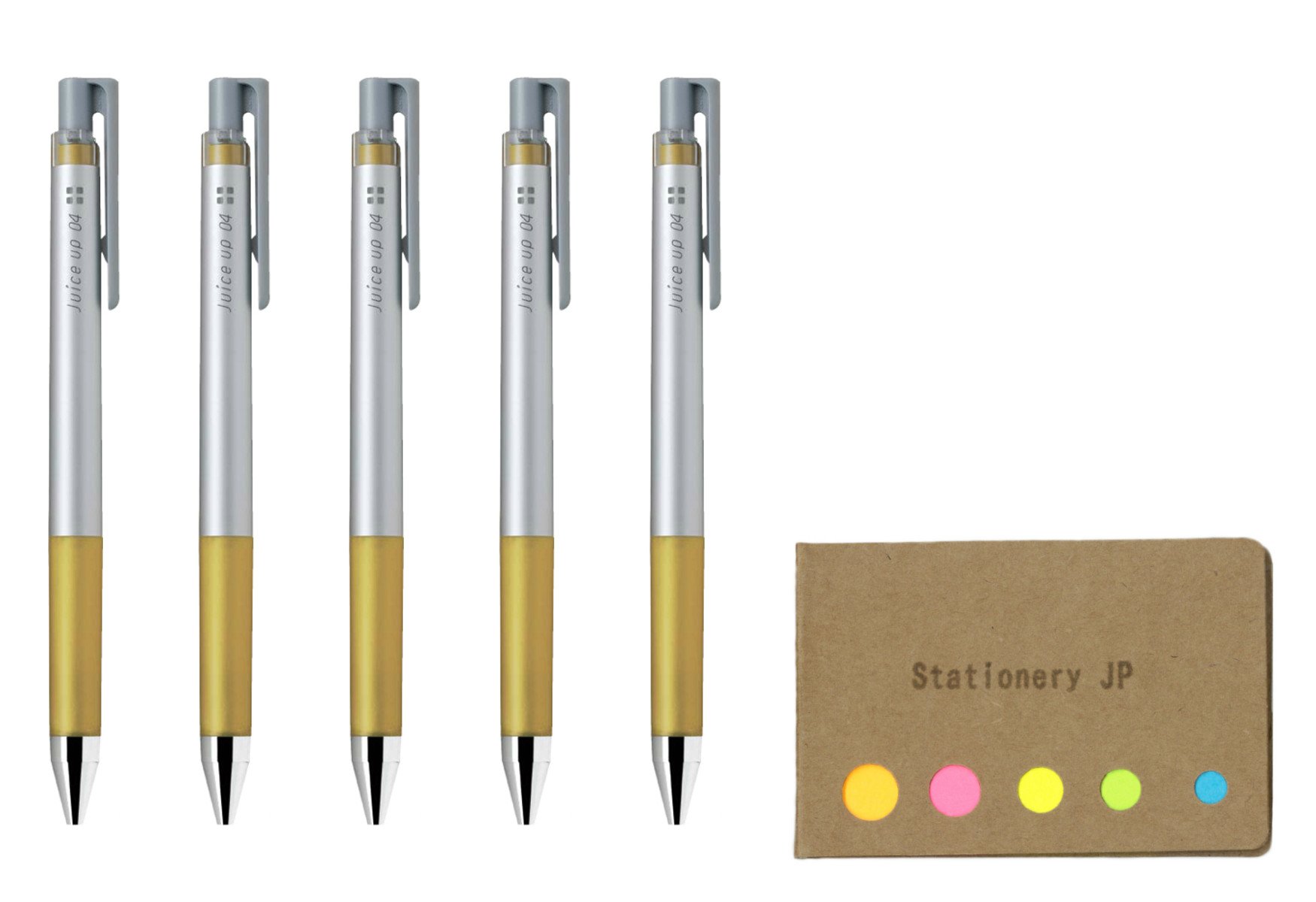 Pilot Juice up 04 Retractable Gel Ink Pen, Ultra Fine Point, 0.4mm, Gold Ink, 5-Pack, Sticky Notes Value Set