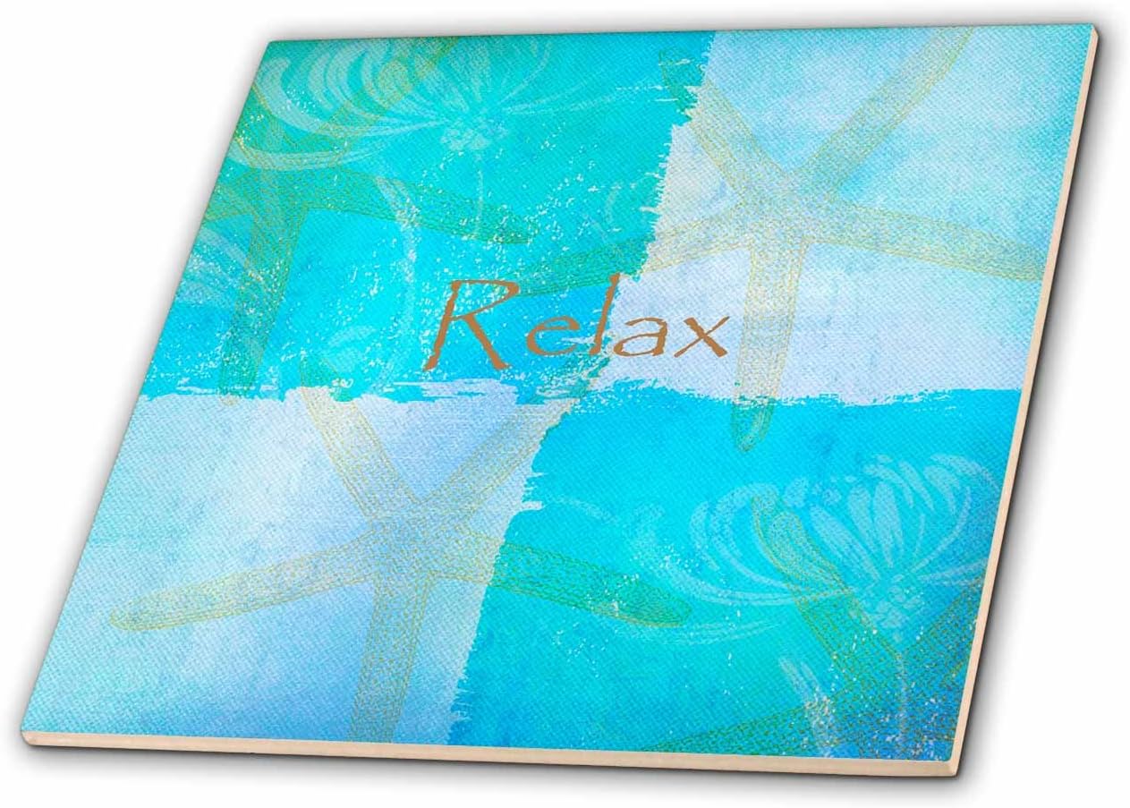 3dRose Relax Starfish Aqua and Blue Beach Theme with Ocean Colors 4 Inch Ceramic Tile