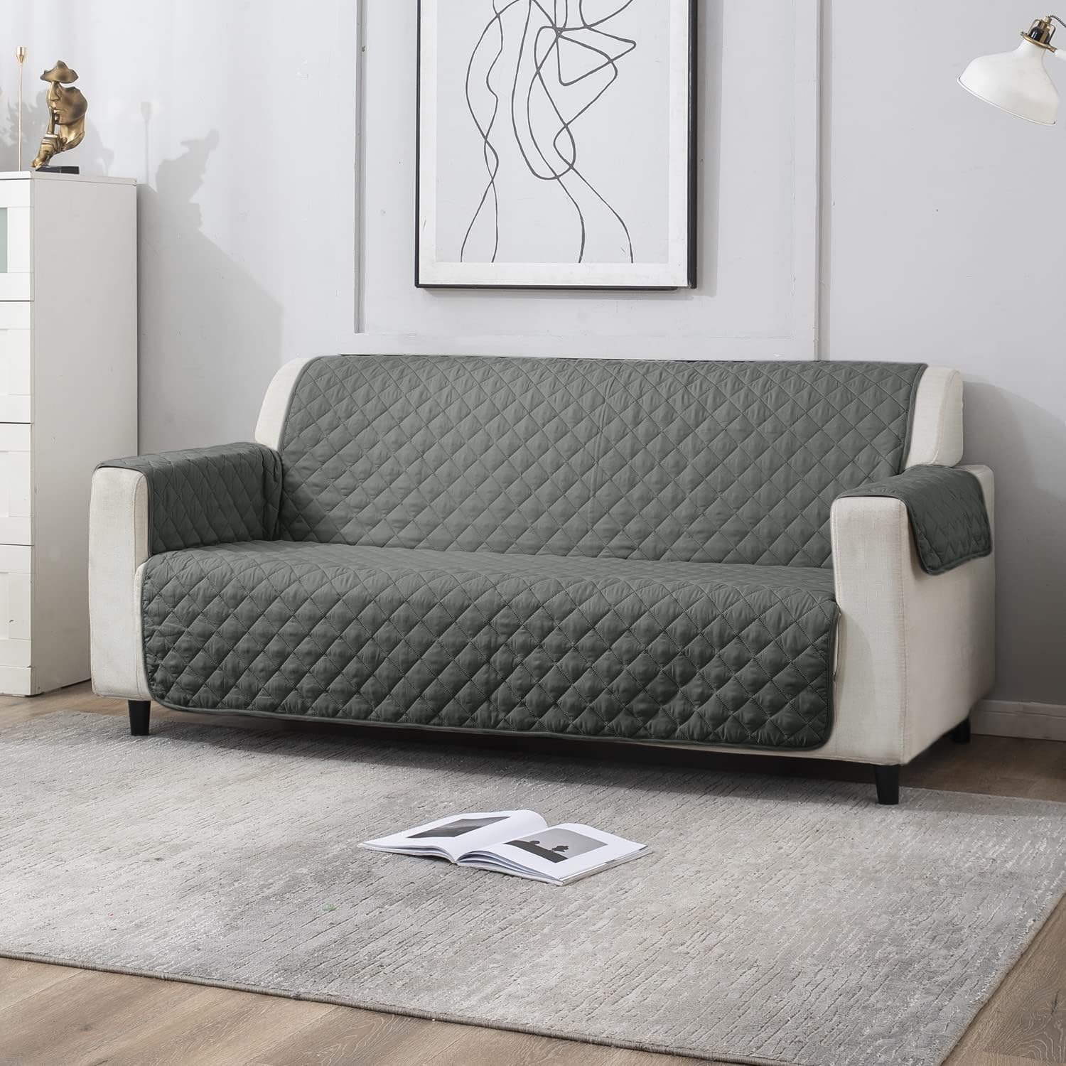 Stylish Reversible Sofa Cover - 3 Seater, Navy Blue -21