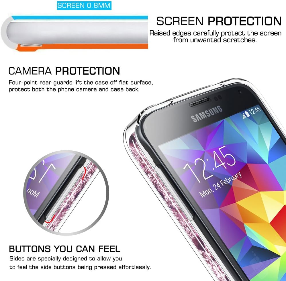 LeYi for Galaxy S5 Case with Tempered Glass Screen Protector [2 Pack] for Girls Women, Bling Shiny Glitter Moving Quicksand Liquid Clear TPU Protective Phone Case for Samsung Galaxy S5 Rose Gold