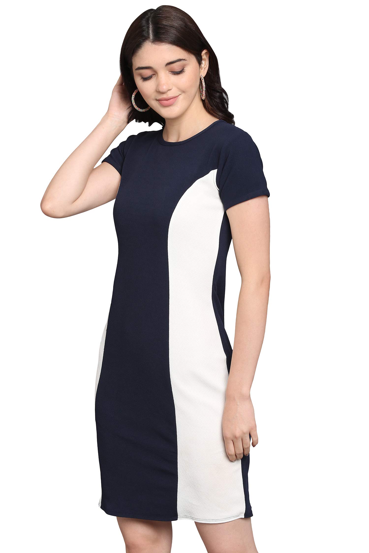 Purvaja Womens Bodycon Knee Length Dress(Lucy-111-Wh-Bu_Blue_Medium)