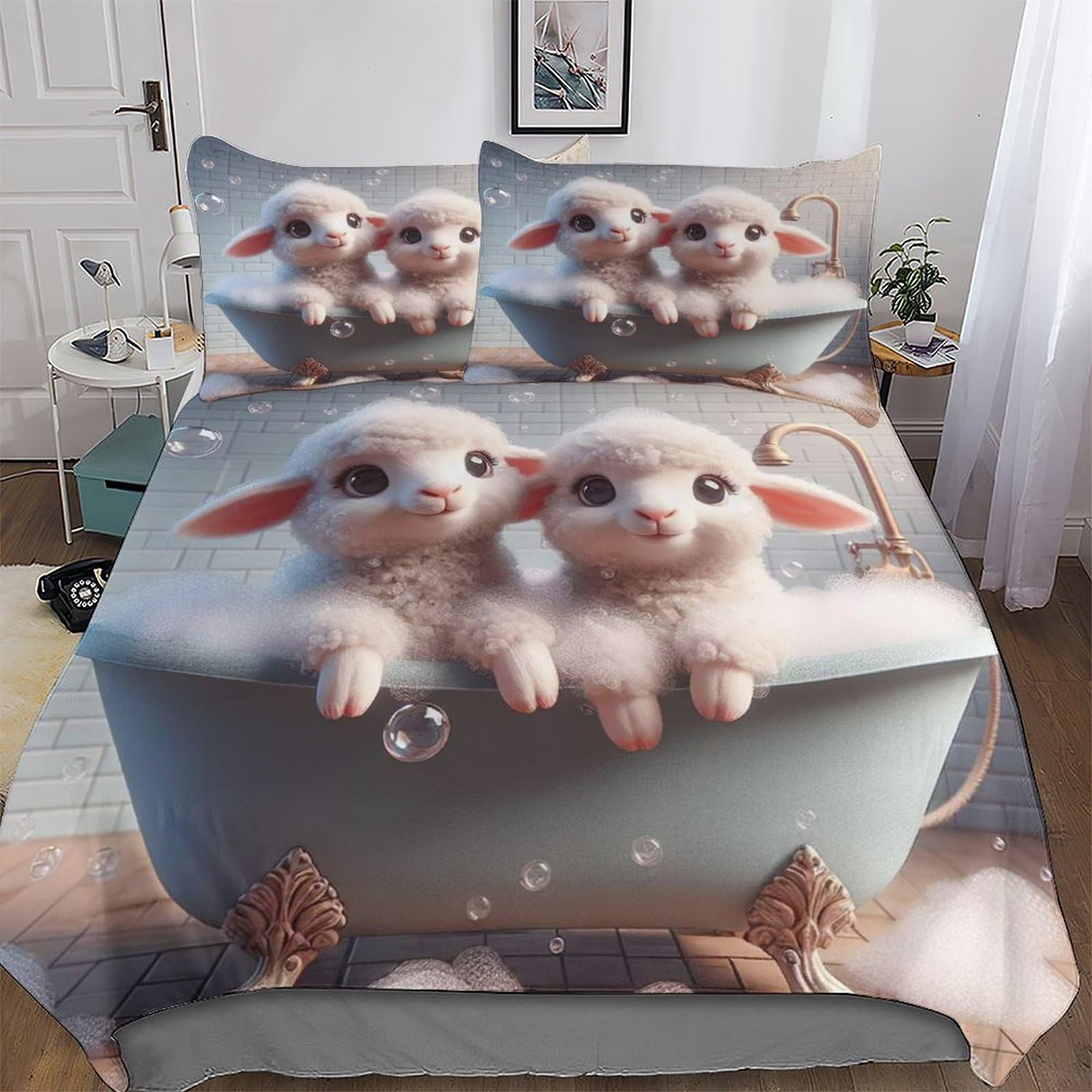 Parure de lit mouton mignon parure de lit microfibre 200x200cm housse de couette zippée