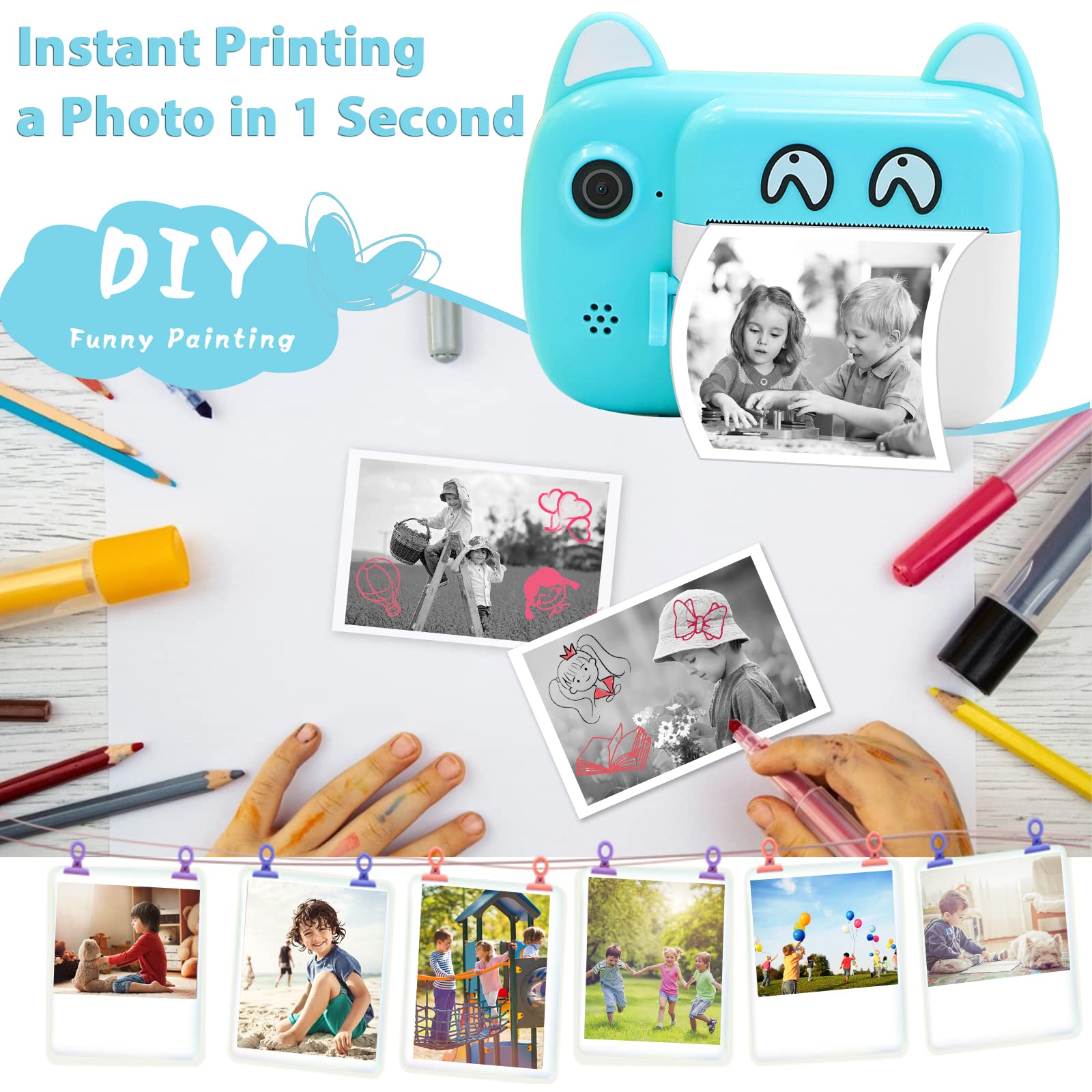 Fotocamera istantanea per bambini, schermo LCD da 2,4 pollici, fotocamera digitale per bambini con zoom 6x, 24 Mpixel, doppio obiettivo e videoregistratore 1080p, regalo per ragazzi e ragazze