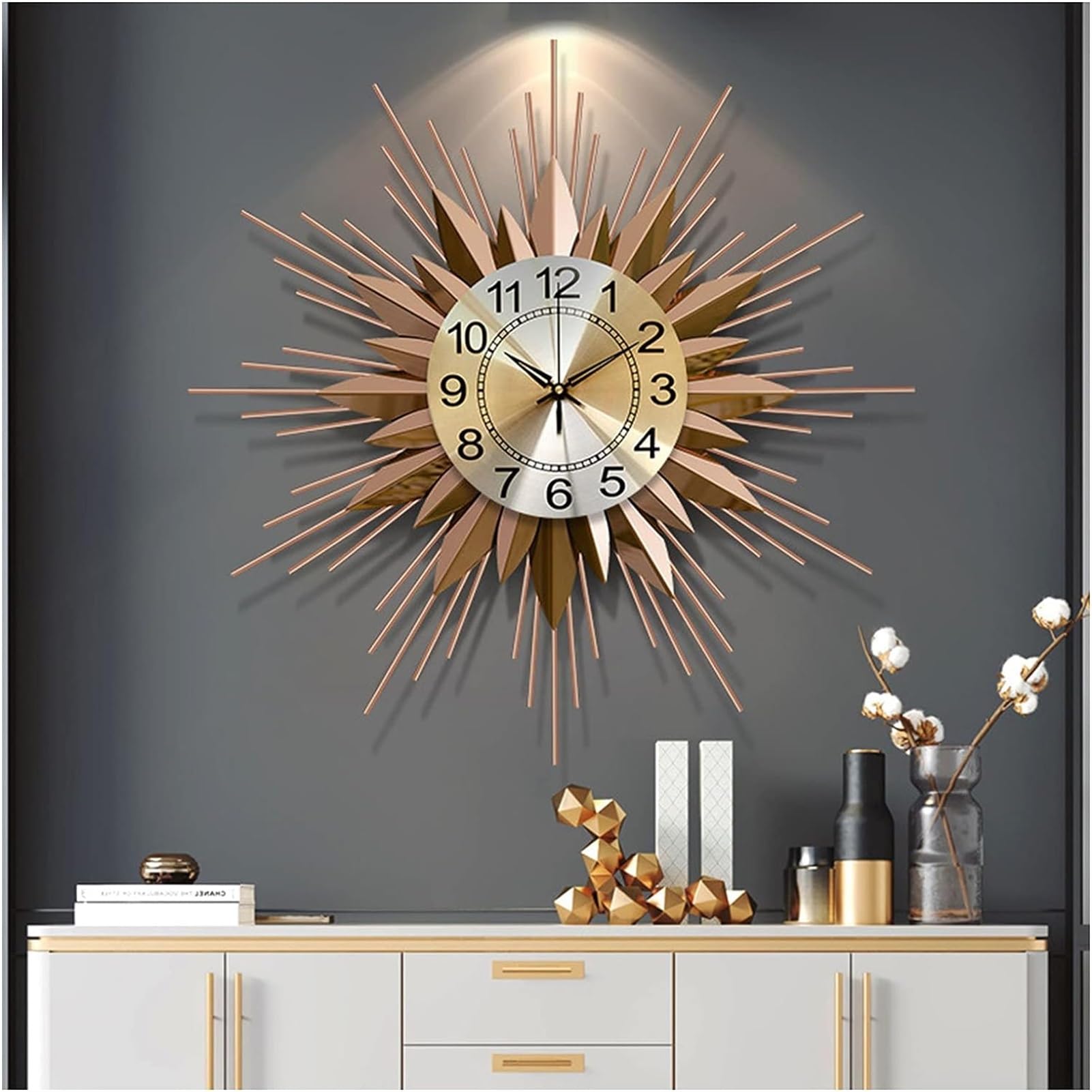 Moderne 3D Metaal Decoratieve Woonkamer,Thuis Grote Muur Art Wandklok Stille Op Batterijen Wandklokken Voor Office Woonkamer Slaapkamer Keuken,46.4x26.7inch(118x68cm