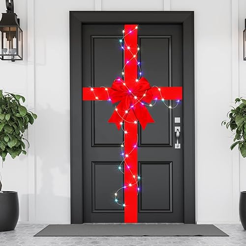 Vista 42 de Spiareal Lazo de cinta para puerta de armario de Navidad con luz LED, cinta grande brillante, arco de corona de Navidad, árbol de Navidad, Plata