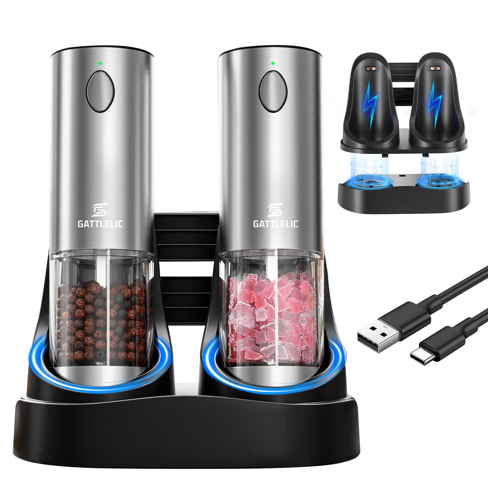 GATTLELIC Electric Salt and Pepper Grinder Set