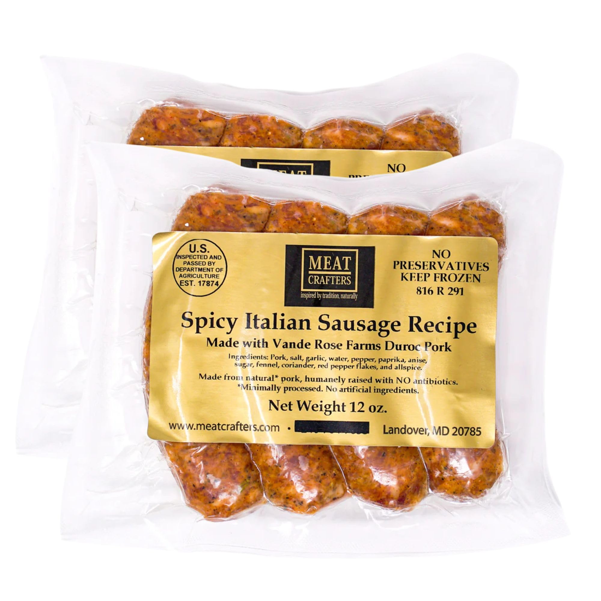 MeatCrafters Spicy Italian Pork Sausage, Minimally Processed, No Artificial Ingredients, 12oz (2-Pack, 8 Total Links)