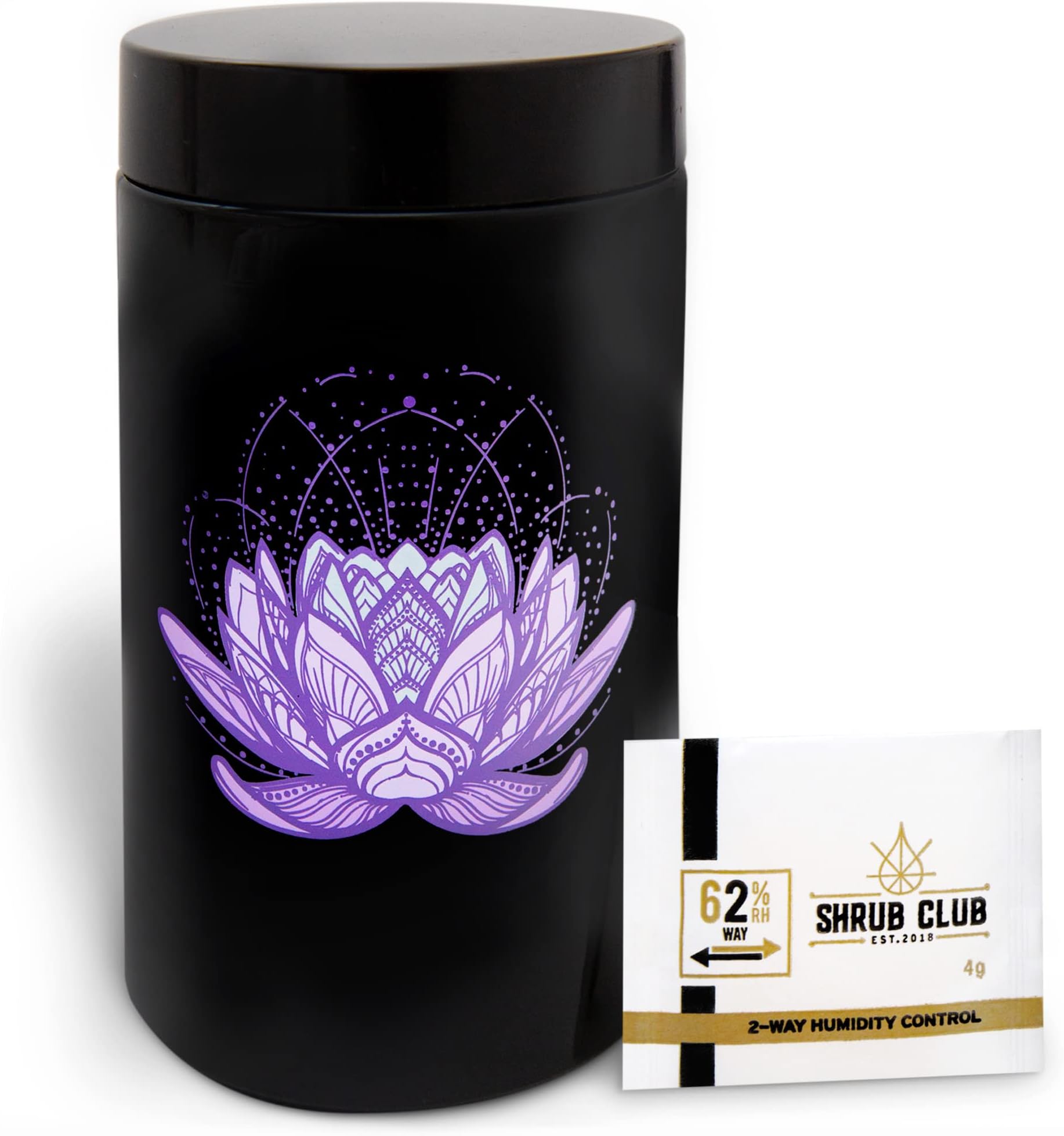 Smellproof Jar - Includes Airtight Black Glass Herb Storage Jar with Marker, Odor-Proof Bag & Humidity Pack (Lotus 250ml)