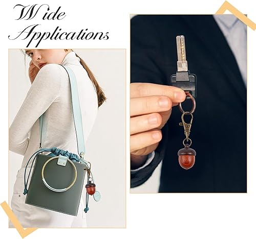 Miniatura 6 de CHGCRAFT 4 llaveros de madera de bellota con cierre giratorio de langosta de aleación de zinc, dijes para bricolaje, llavero, collar, manualidades,