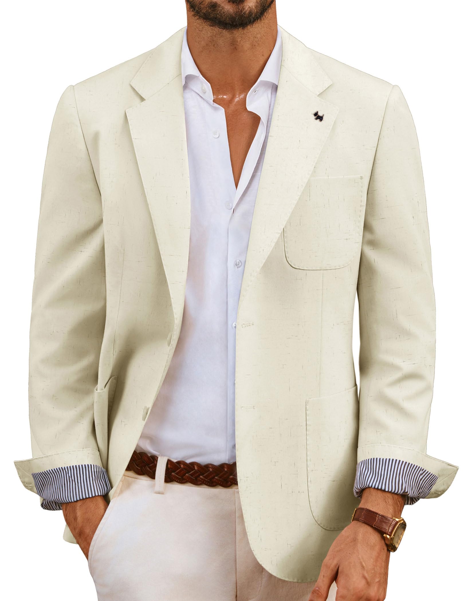 PJ PAUL JONESMens Linen Casual Sport Coats Lightweight Two Buttons Blazer Jackets