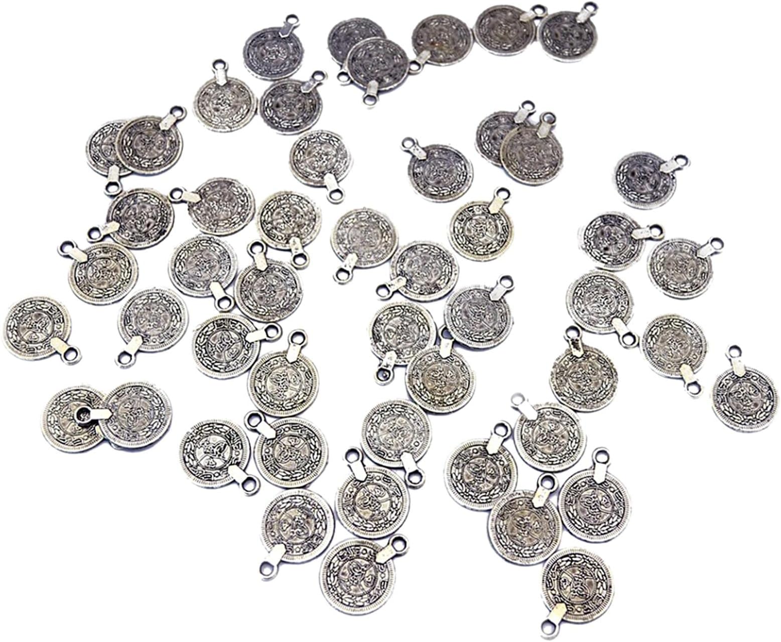 Seasaww 100 Pieces Gypsy Boho Carving Flower Coin Charm for Jewelry Making Pendant,Silver,