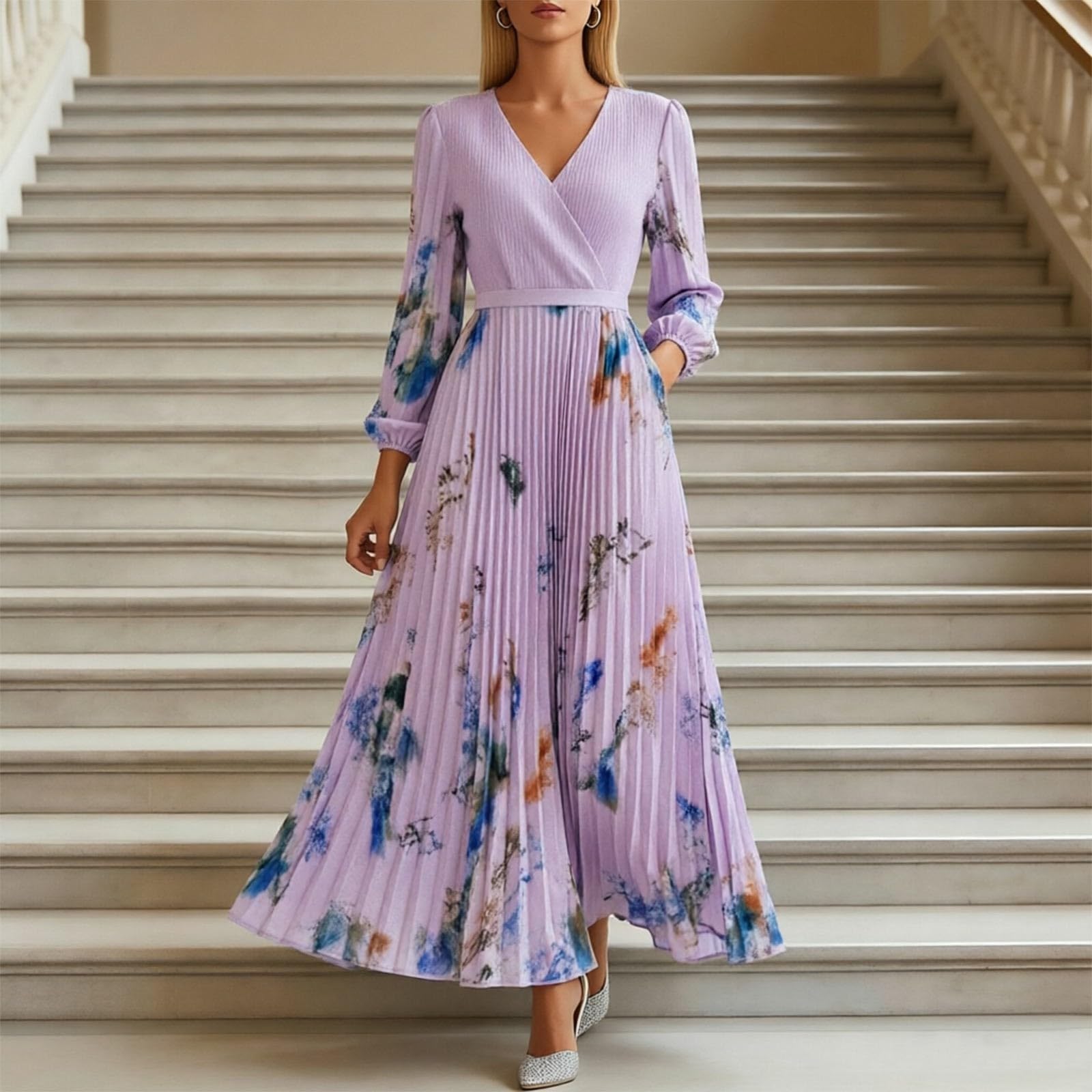 Robe de soirée élégante pour mariage, ligne A, robe de cocktail pour femme, robe en mousseline de soie, col en V, robe maxi d'été taille haute, robe florale, robe de cocktail, robe de demoiselle