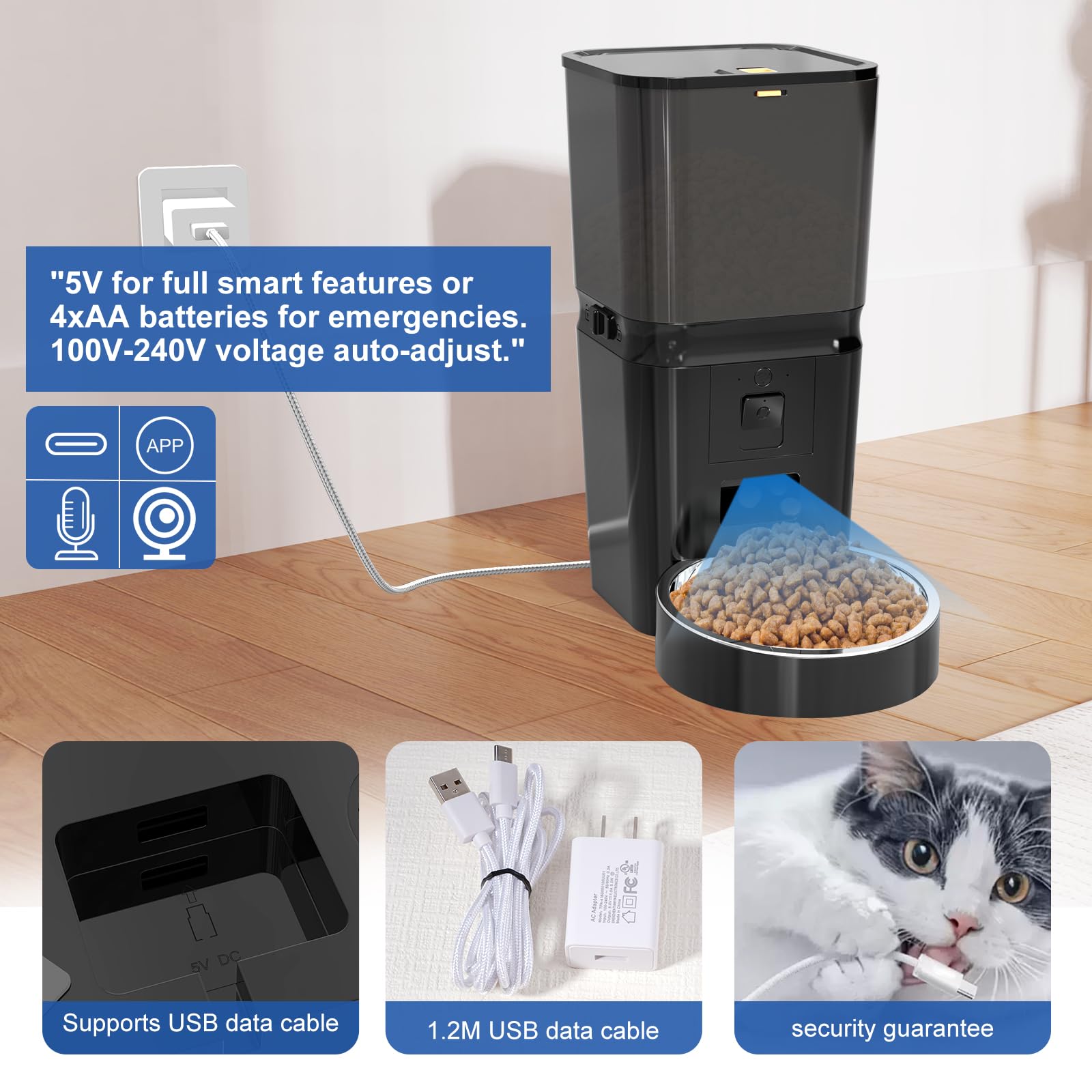 SIATELOO Automatic Cat & Dog Feeder with Camera, 6L Smart WiFi Pet Food Dispenser for Small Pets - Timed Feeding App, Battery Backup, Voice Recorder, Night Vision & Portion Control - image 4