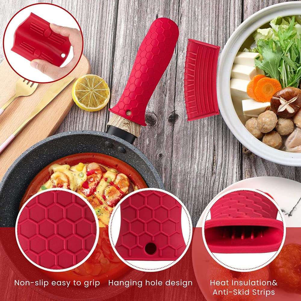 8 Soportes de Silicona para Mango Caliente, Antideslizantes, para sartenes Calientes, Mango de Goma Resistente al Calor, Mango para Utensilios de Cocina para freír sartenes de Hierro Fundido, sa