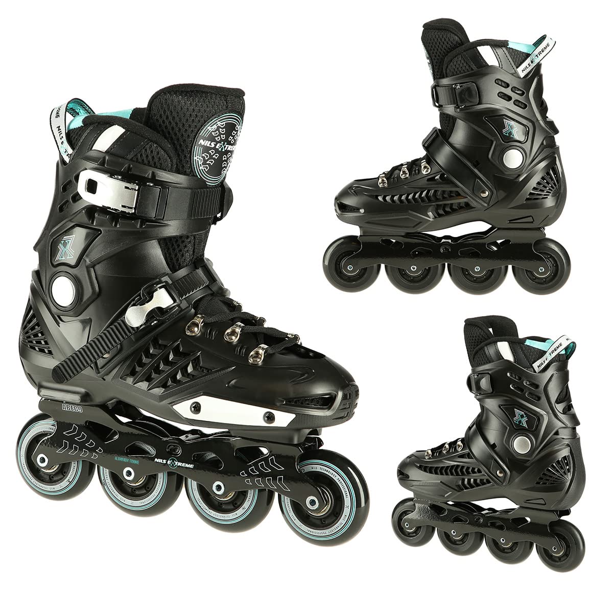 Nils Extreme Pattini in linea per uomo e donna, pattini in linea ABEC9, cuscinetti a sfera per adulti, ruote da 85 A, pattini in linea bianco e nero, NA20001