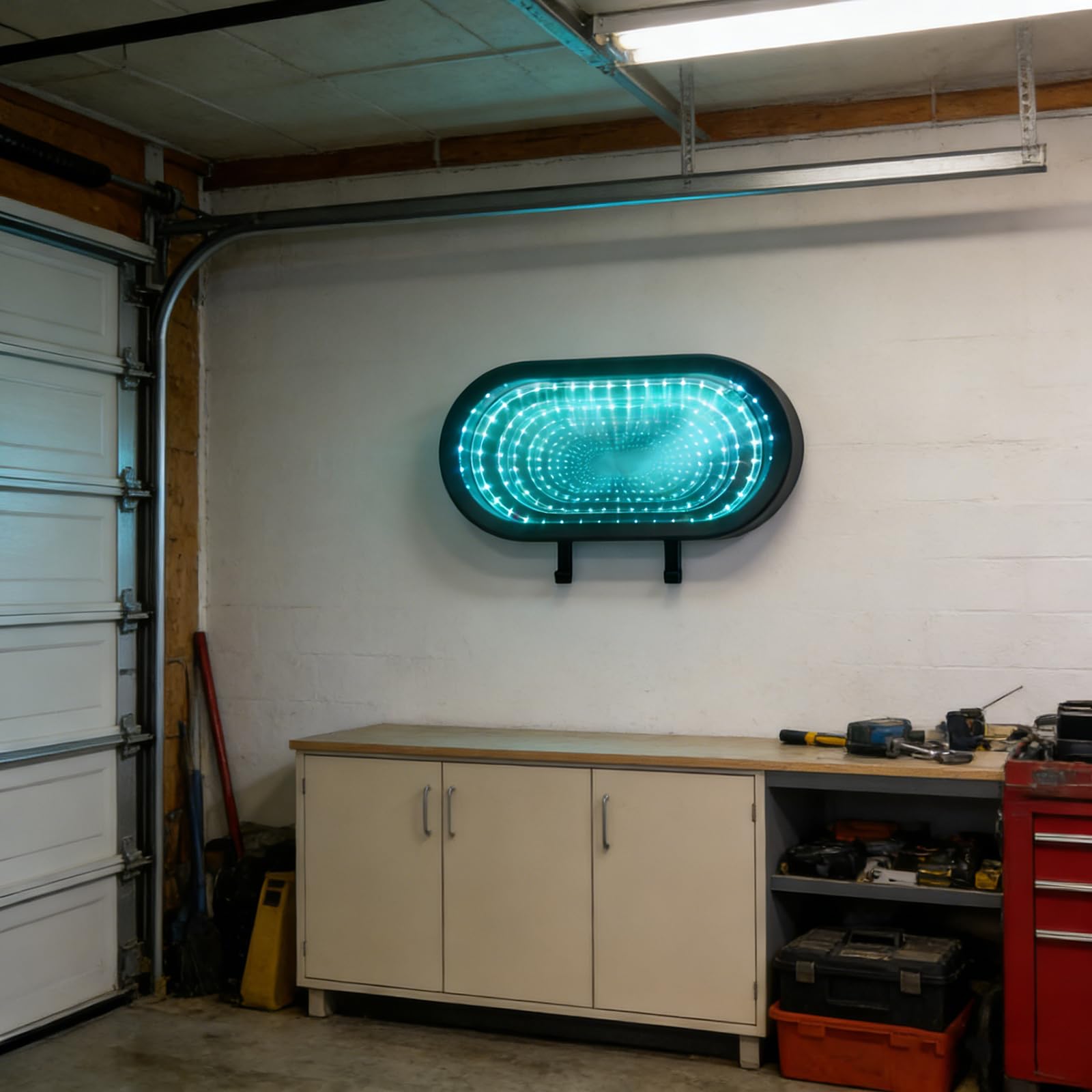 Innovativer LED Schlüsselaufbewahrungshaken mit bruchsicherer und stilvoller verspiegelter Optik Glänzend verspiegelter Garagenschlüsselhaken, dekorative Tunnelleuchte