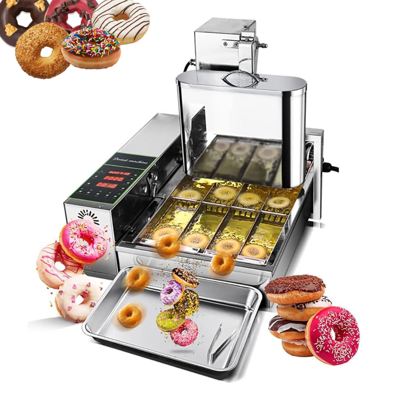 ALSUP Commercial Donut Making Machine, 4 Rows 1800 PCS/H, 5.5L Hoppers, Adjustable Thickness, Auto Frying Flipping Counting for Commercial Use