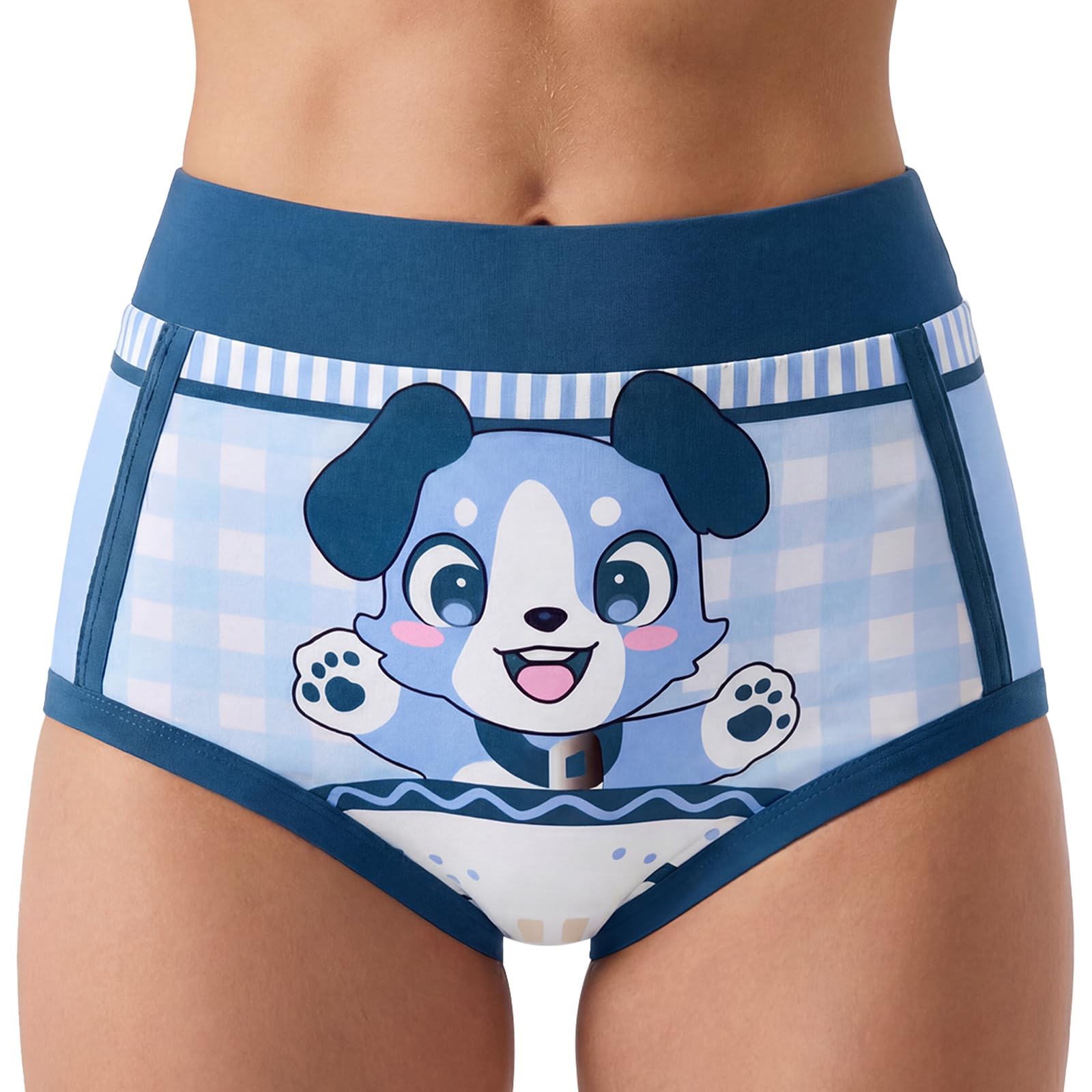 Littleforbig Silky Underwear Reusable Waterproof Adult High-Waisted Briefs Training Pants - Little Blue
