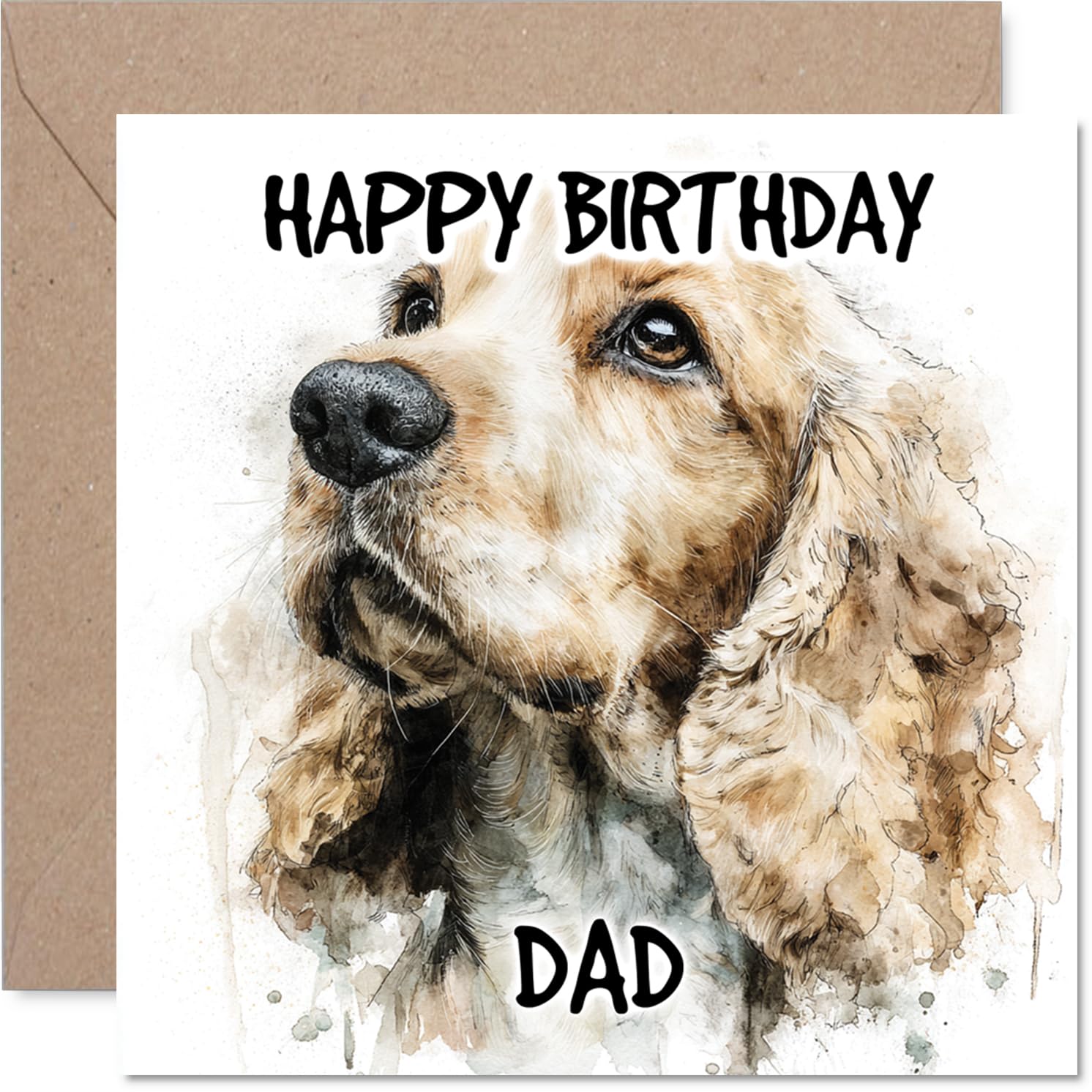 Dad Birthday Card - Cocker Spaniel - Happy Birthday Card for Dad from Son Daughter, 145mm Dog Breeds Bday Greeting Cards
