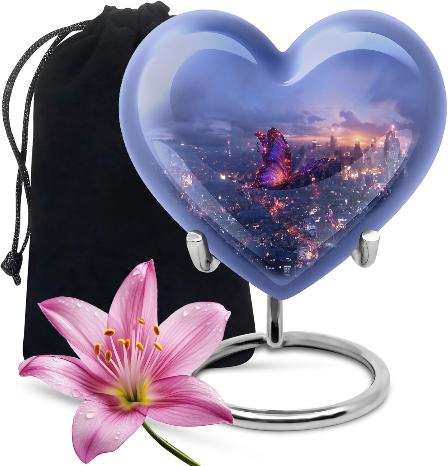 Twilight Butterfly Urn, Heart Urn for Ashes, Large Memorial Urns for Human Ashes, Decorative Cremation Urns Container (8 Inch)