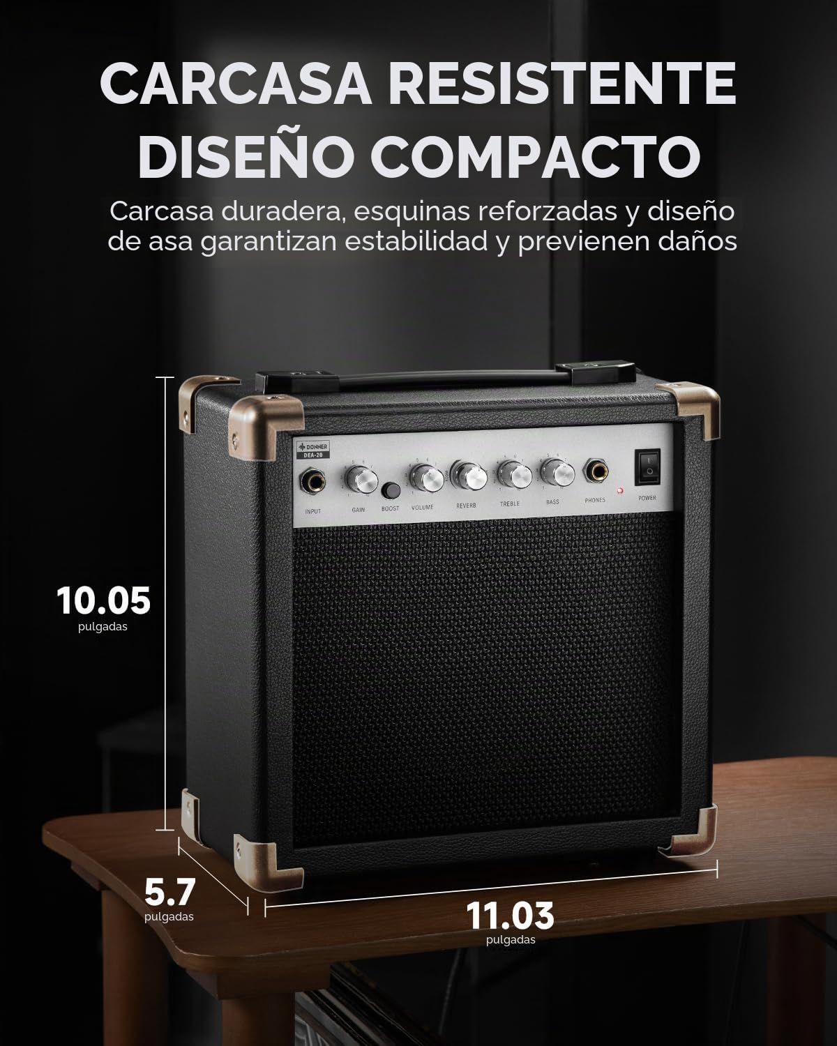 Donner Amplificador de Guitarra Eléctrica 20W, DEA-20 con Efectos de Reverberación, Amplificador de Práctica con Interruptor Clean & Overdrive Conveniente y Portátil