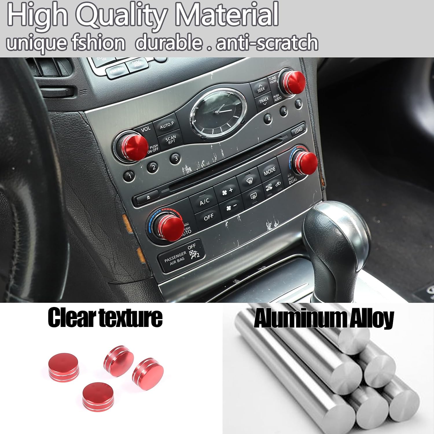Center Console Air Conditioner Volume Knob Cover Compatible with Infiniti G37 2008-2013 G35 2007-08 G25 2011 2012 Q60 2014 2015, Switch Knob Ring Covers Decorative Accessories(red) image 3