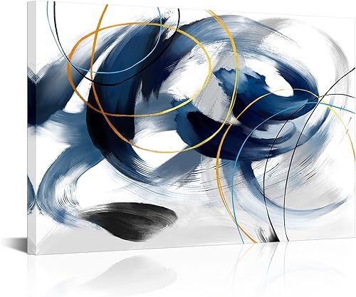 LoveHouse Lienzo abstracto para pared, pintura azul y blanca, impresiones de ilustraciones abstractas en azul y blanco