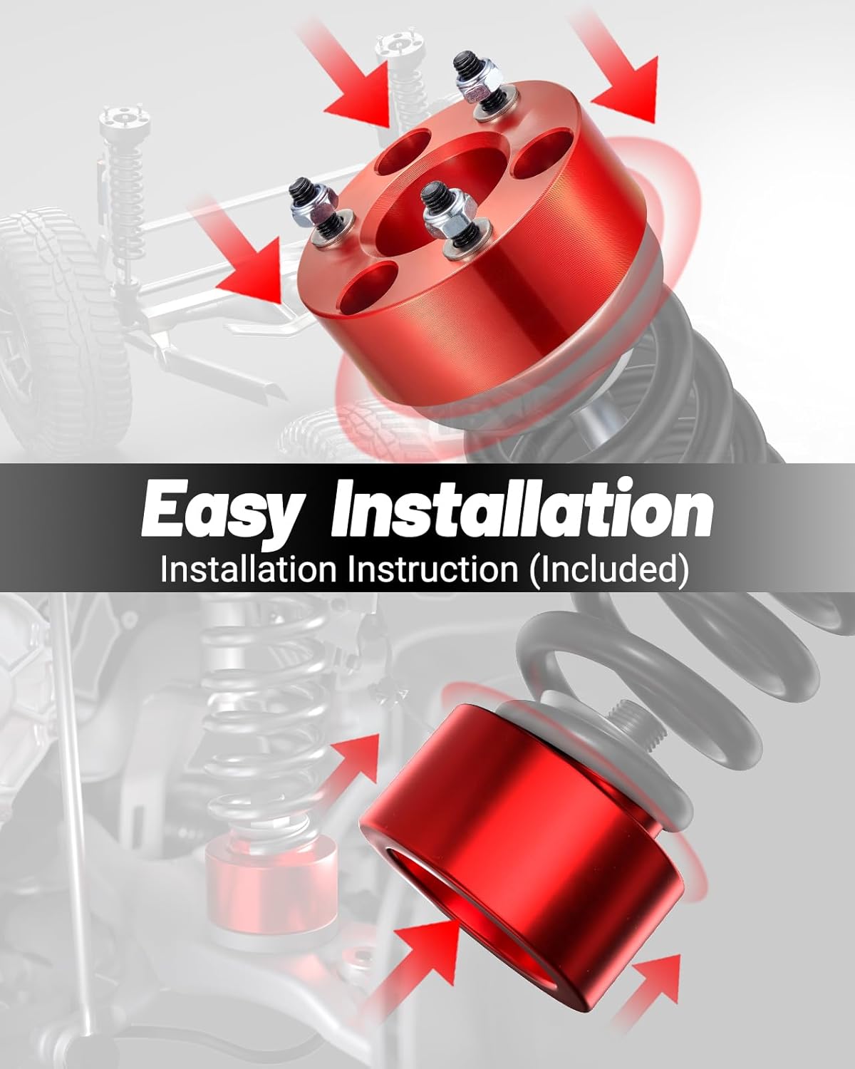 EVIL ENERGY 3" Front and 2" Rear Leveling Lift Kit Compatible with 2006-2024 Ram 1500 (4WD Only), 2005-2011 Dakota (2WD Only), 3 inch Front and 2 inch Rear Suspension Forged Strut Spacers Red