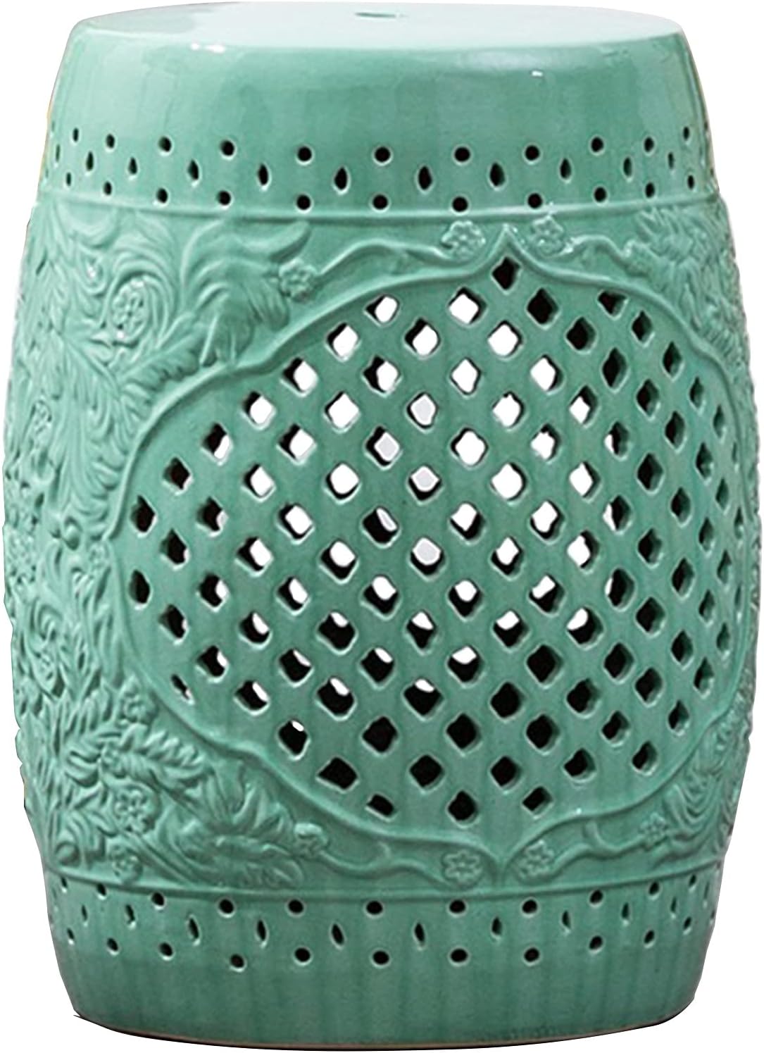 Decorative garden stools, Green Ceramic Drum Stool, Garden Decorative Stool, Side Table, Shoe Changing Stool, for Garden, Patio, Lawn